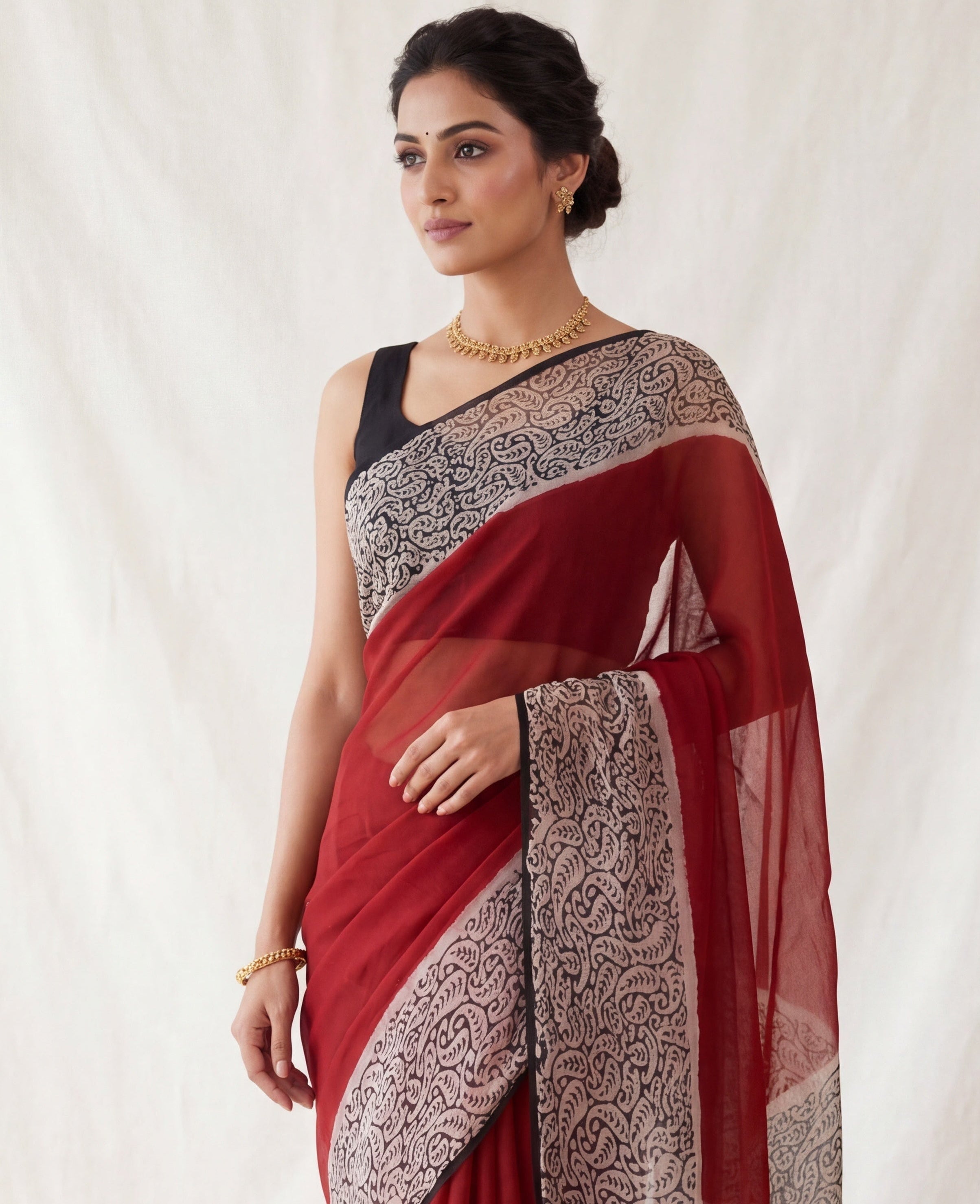 Pure Chiffon Handblock Saree