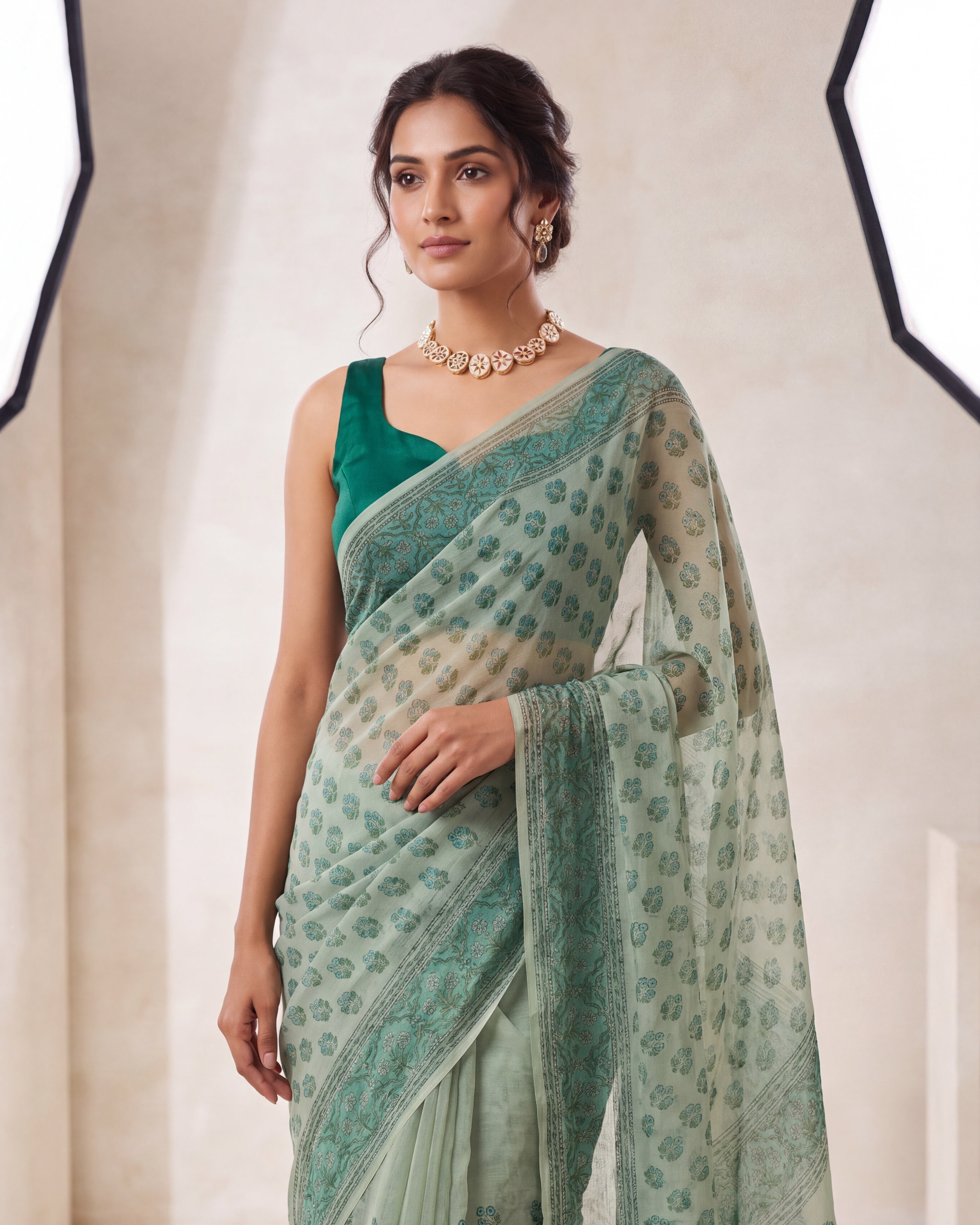 Pure Chiffon Handblock Saree
