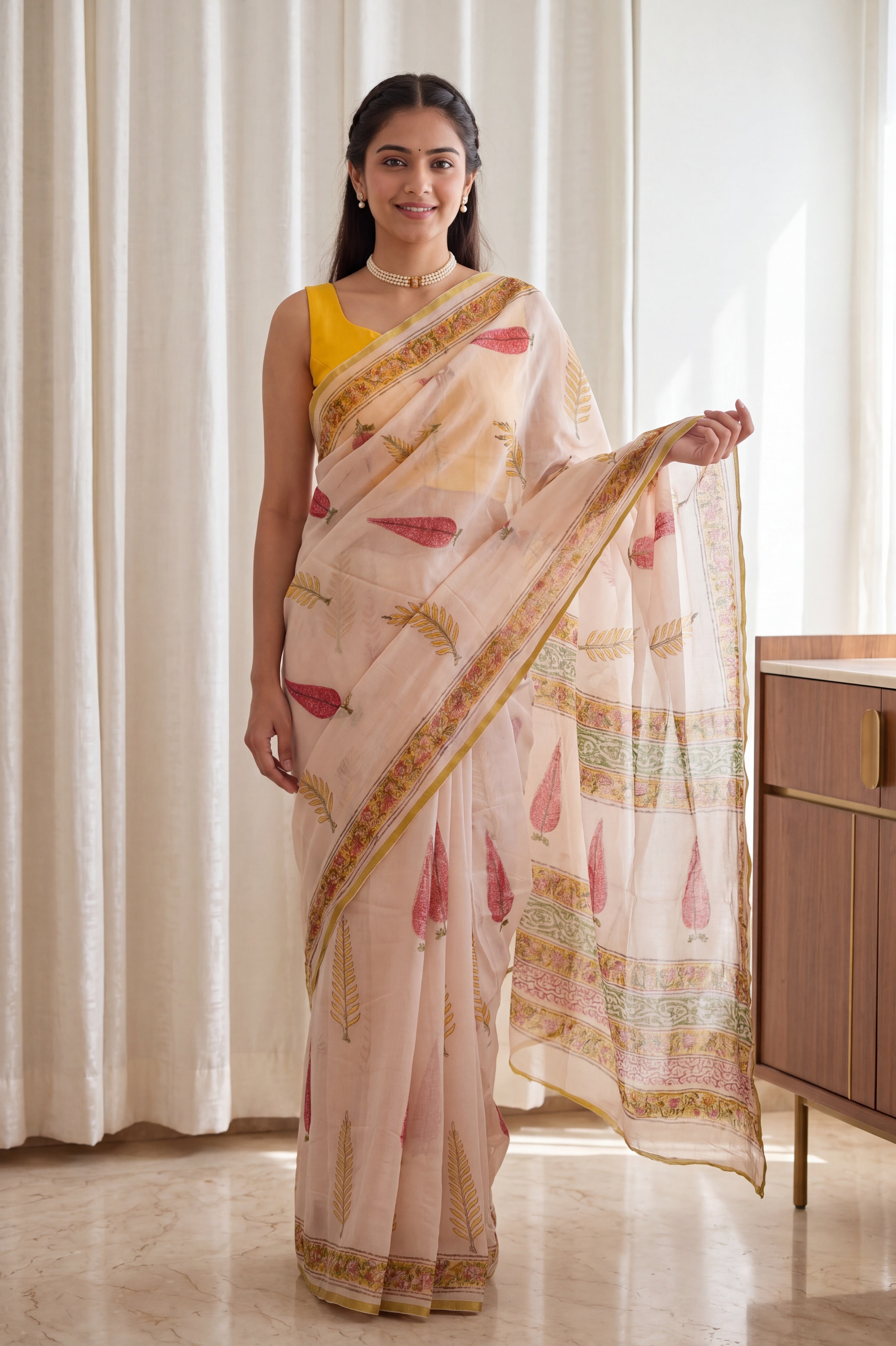 Pure Chiffon Handblock Saree