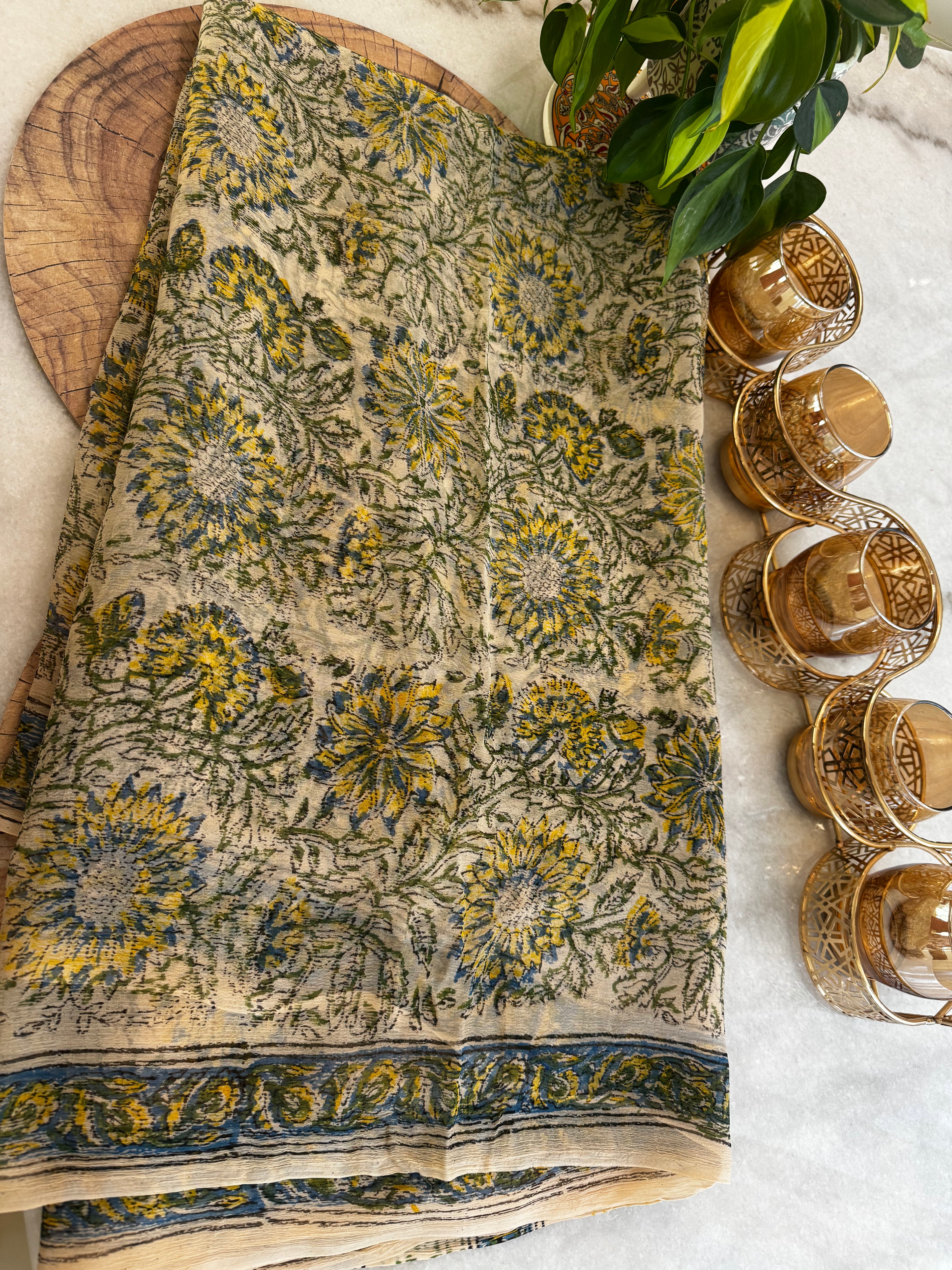 Pure Chiffon Handblock Saree