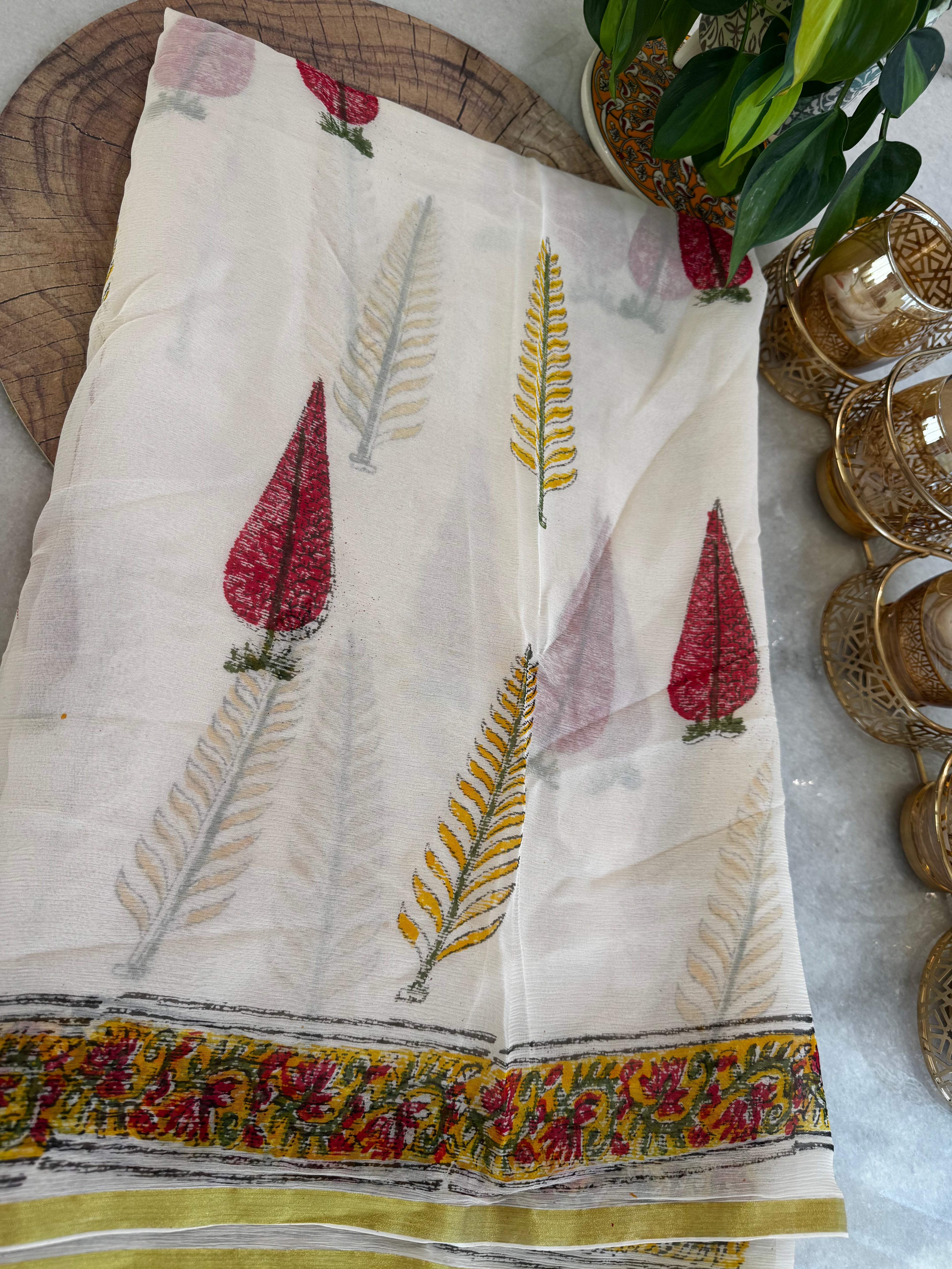 Pure Chiffon Handblock Saree