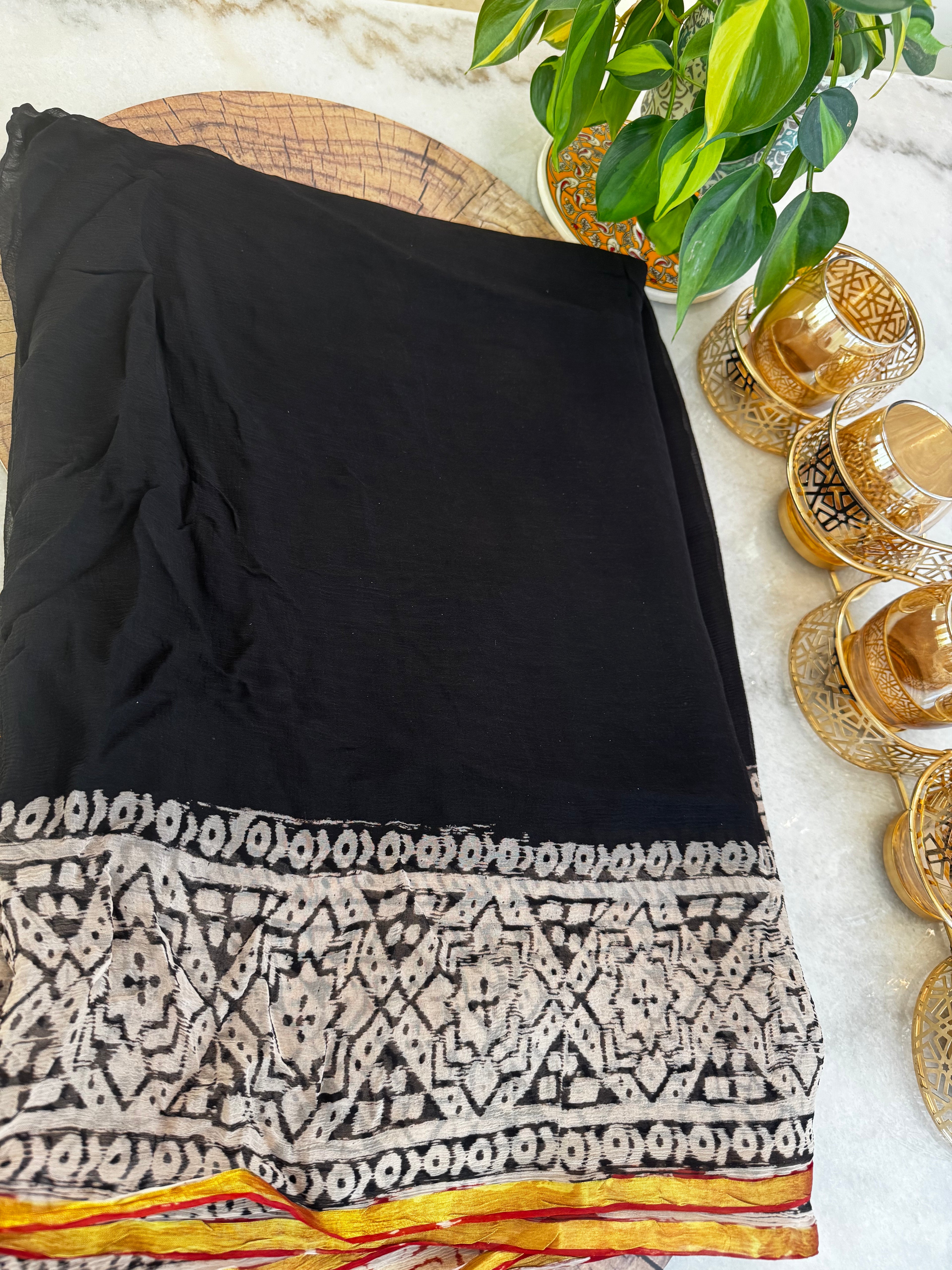 Pure Chiffon Handblock Saree