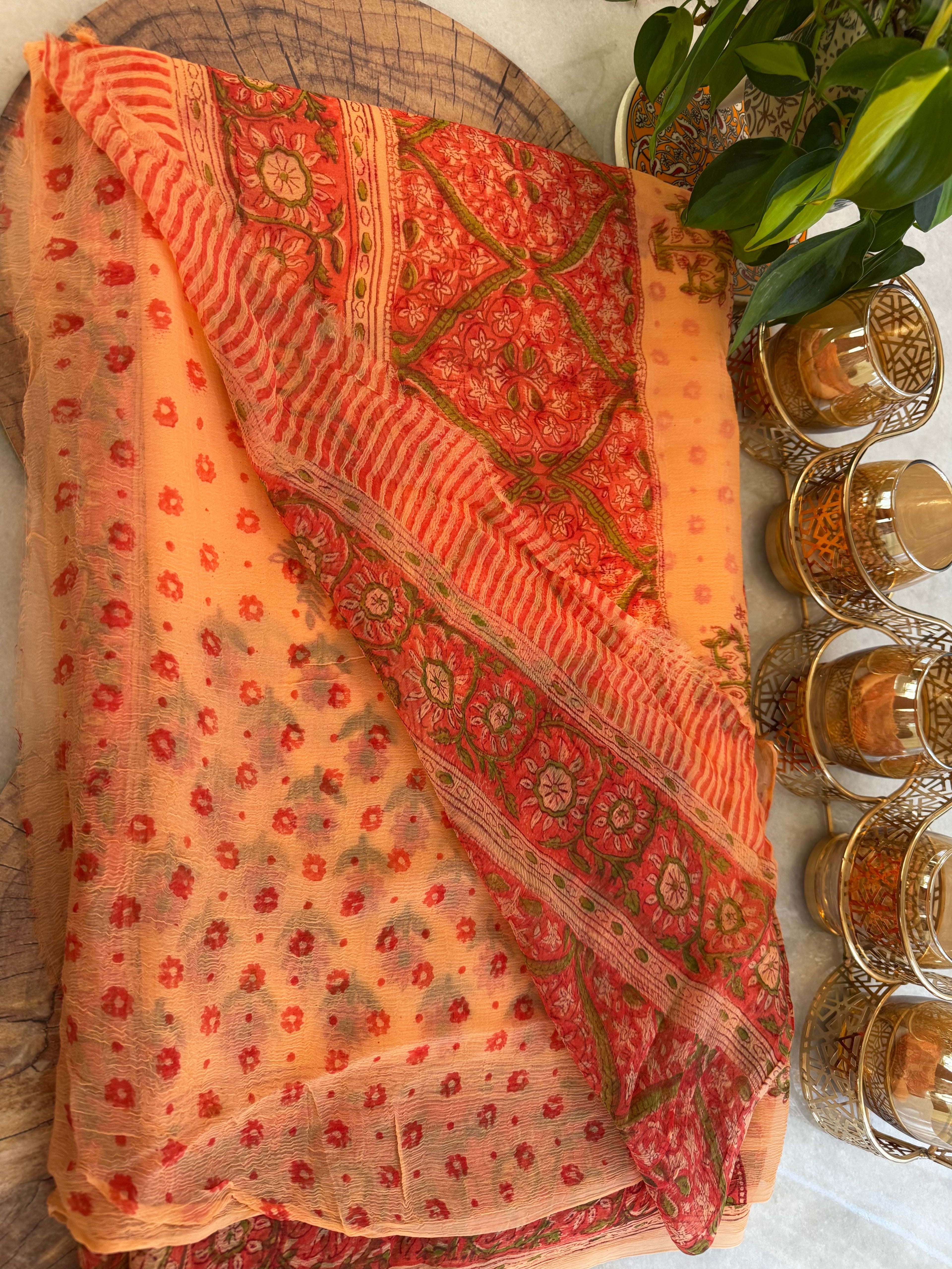 Pure Chiffon Handblock Saree