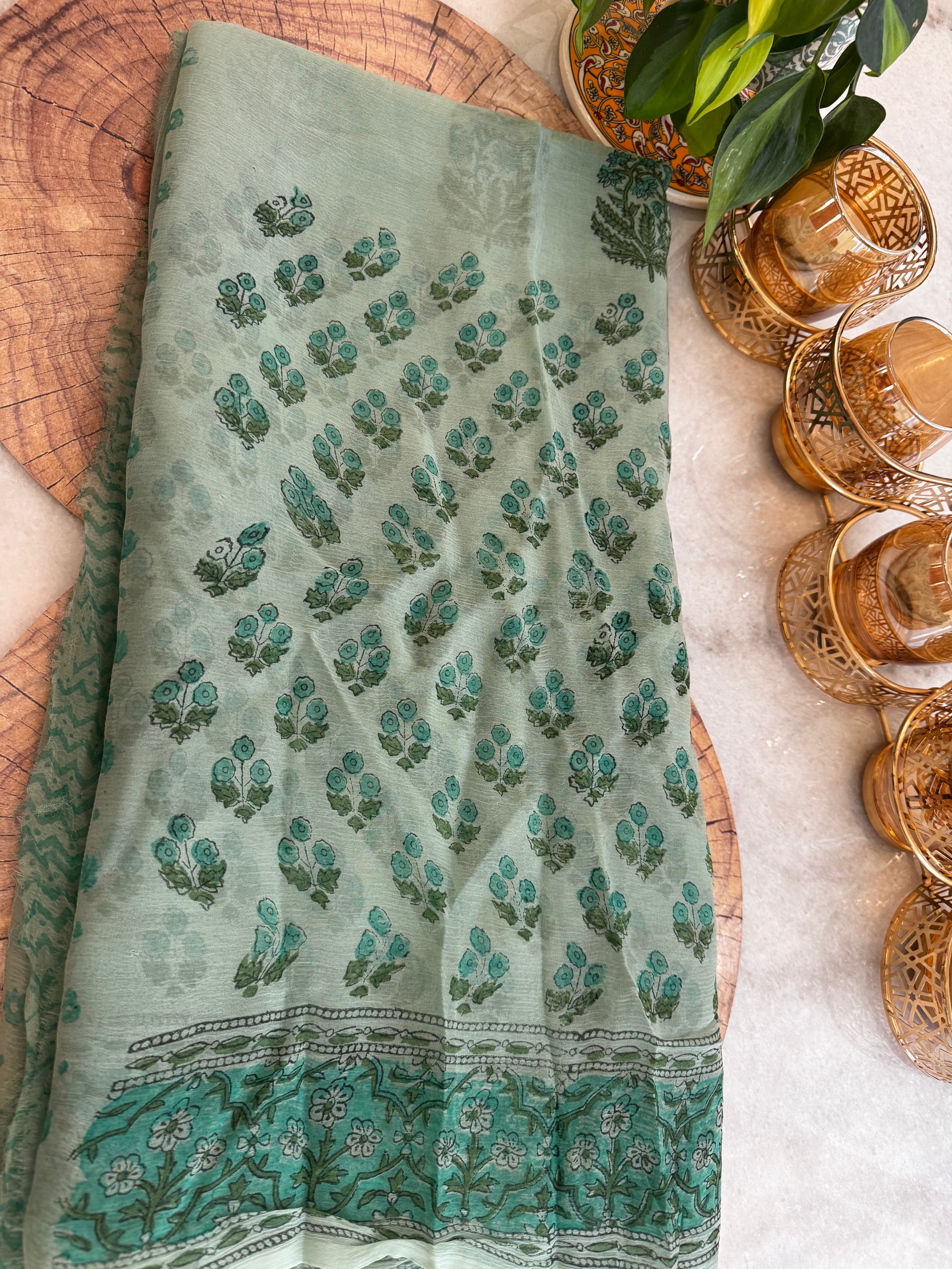 Pure Chiffon Handblock Saree