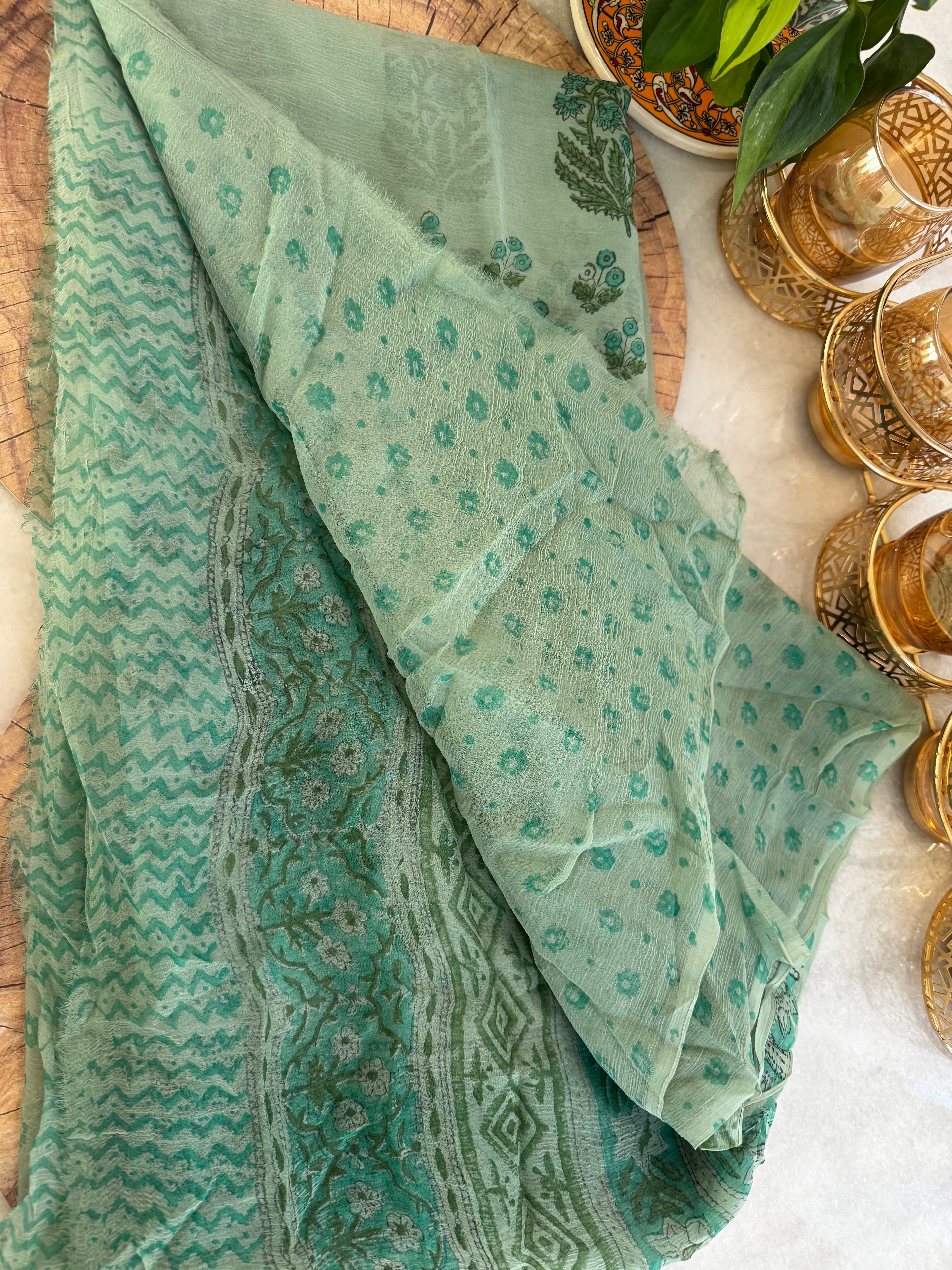 Pure Chiffon Handblock Saree