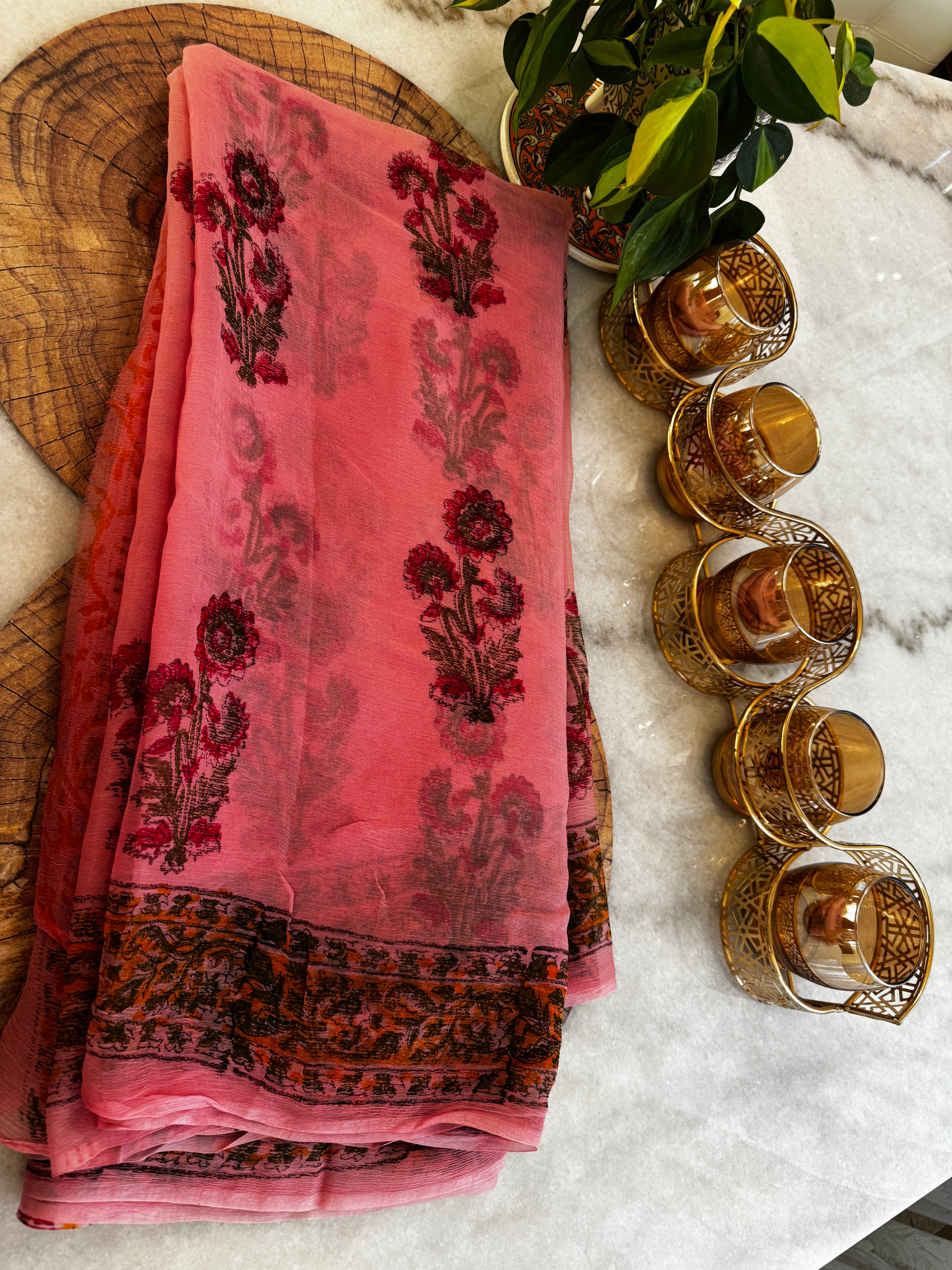 Pure Chiffon Handblock Saree