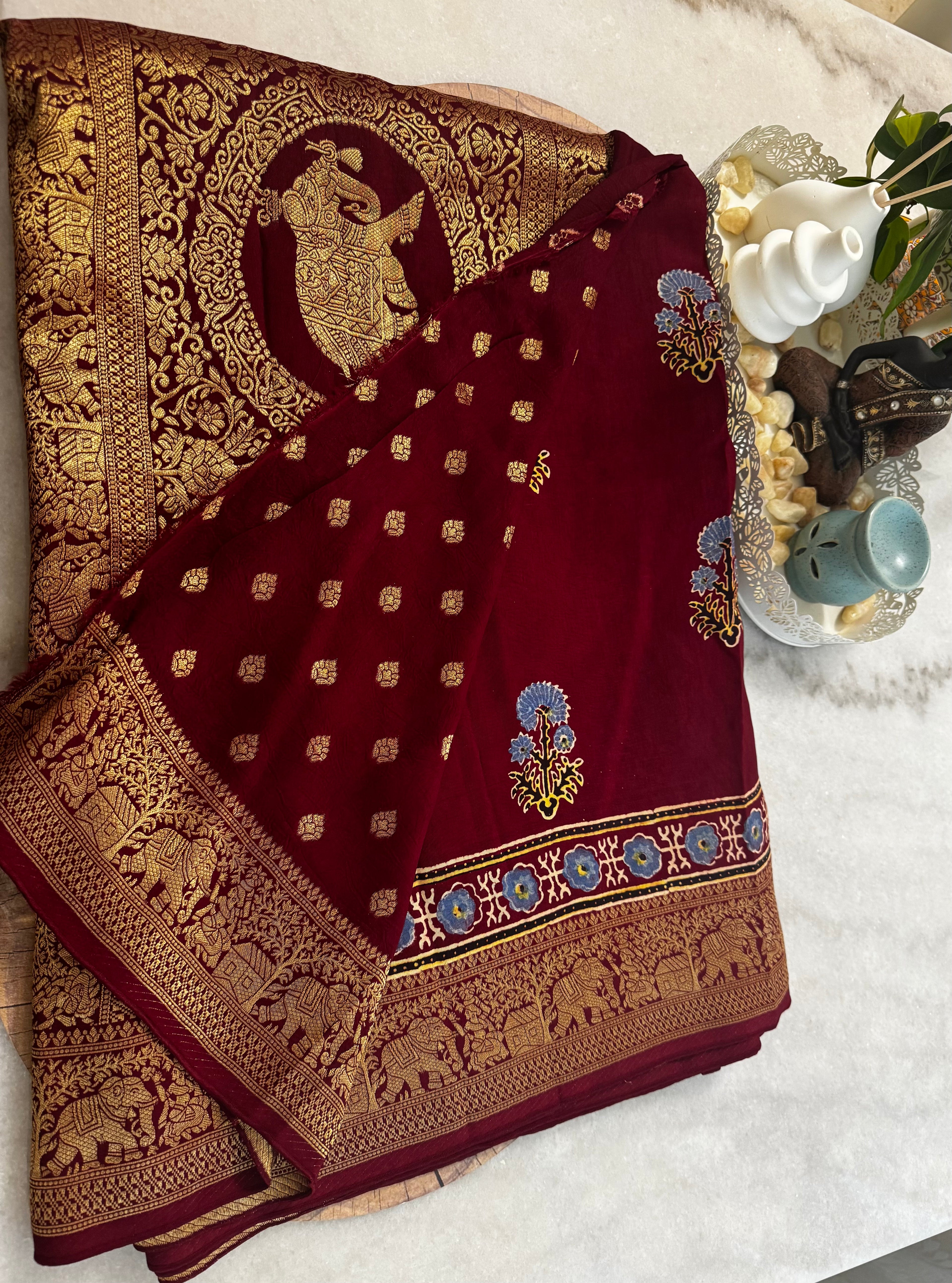 Dola Silk Saree with Ajrakh Print