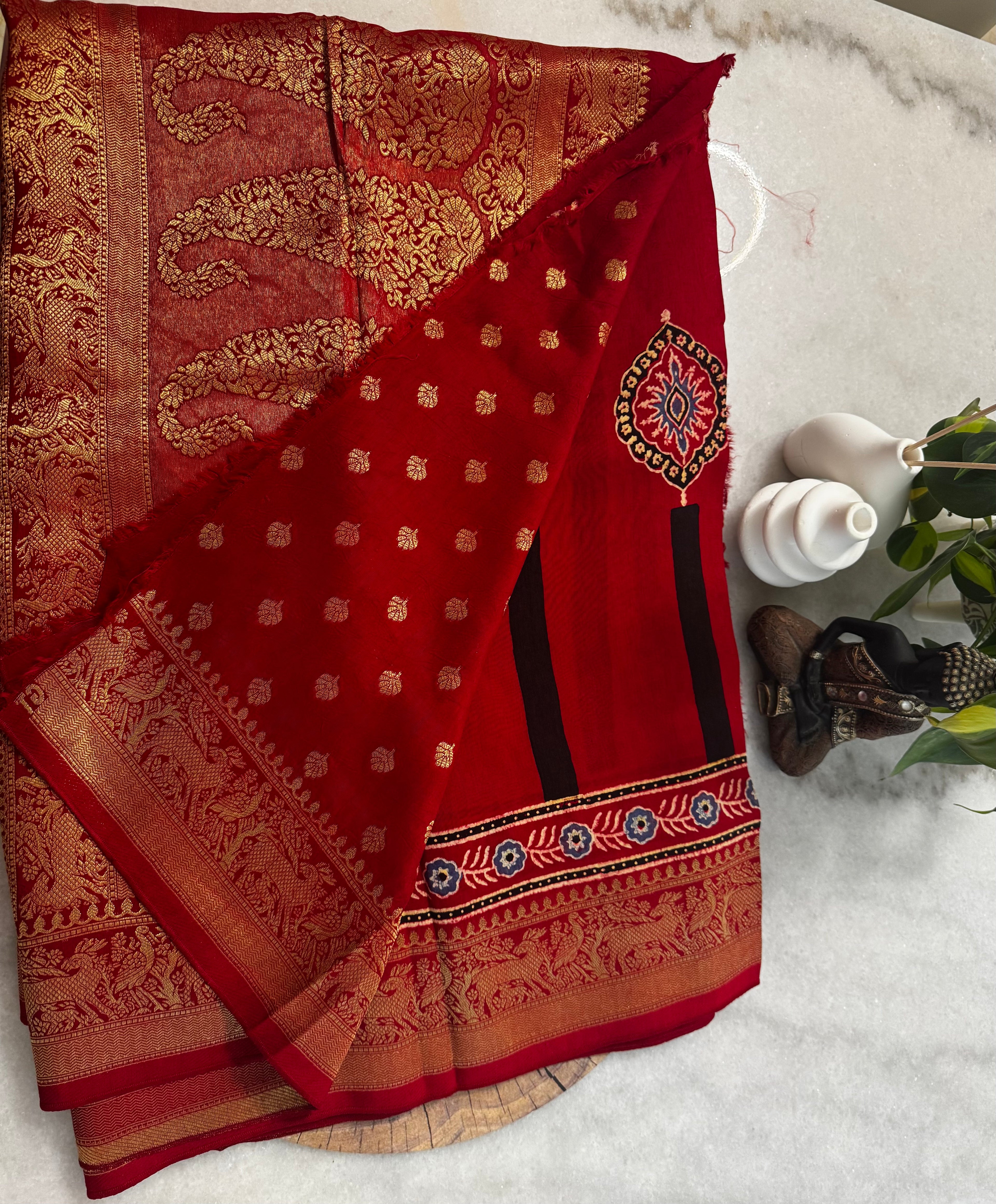 Dola Silk Saree with Ajrakh Print