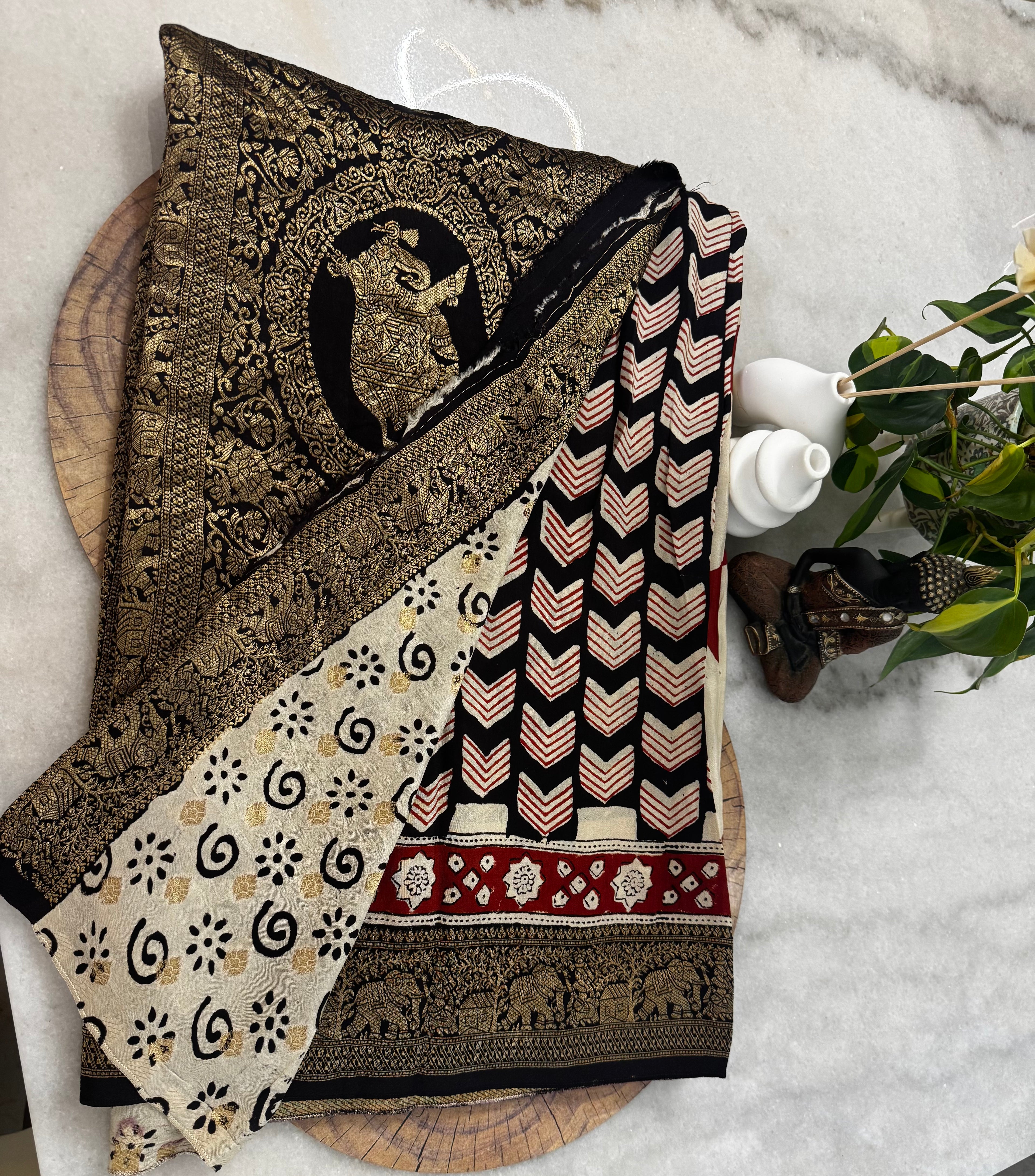 Dola Silk Saree with Ajrakh Print