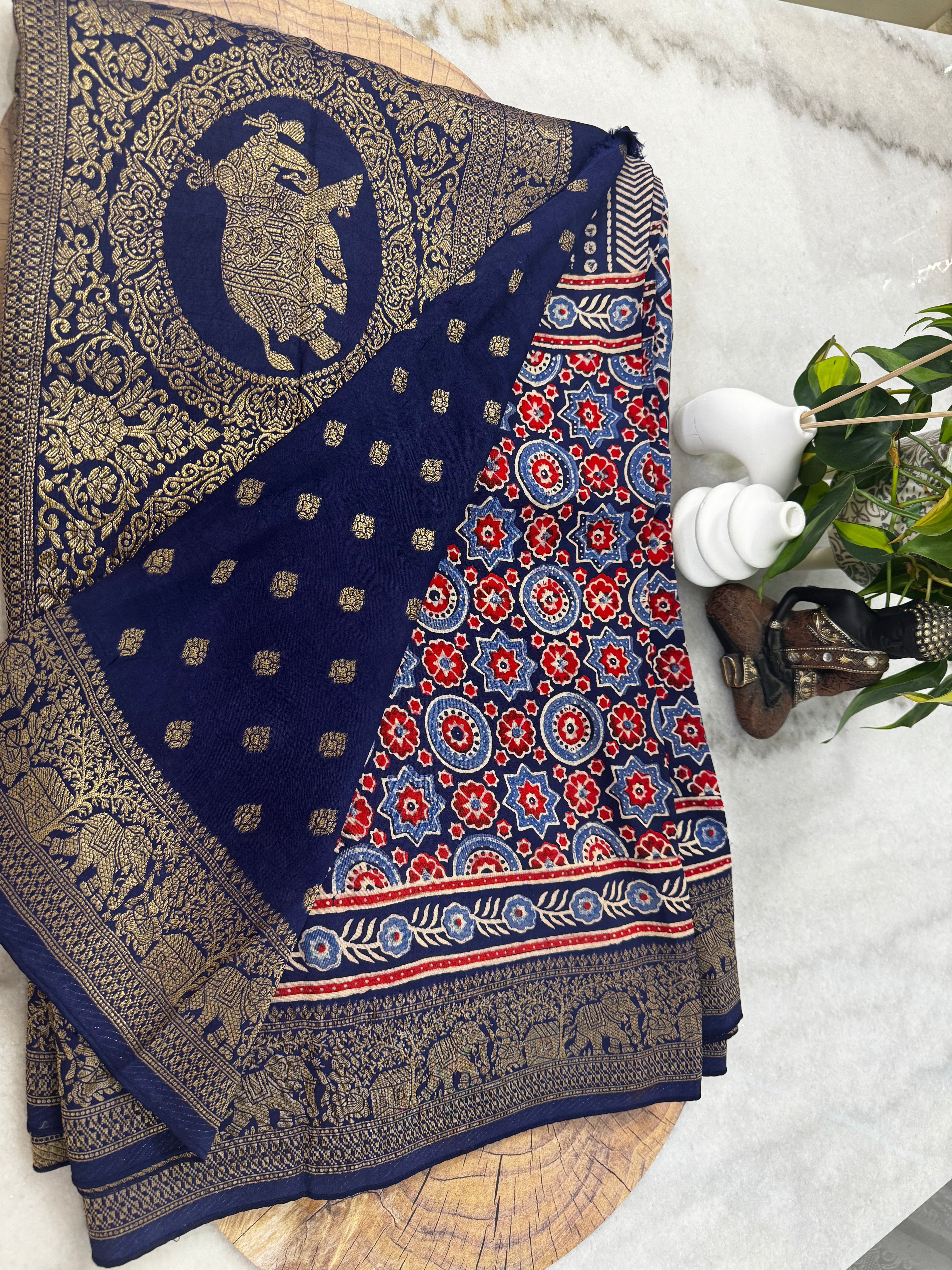 Dola Silk Saree with Ajrakh Print