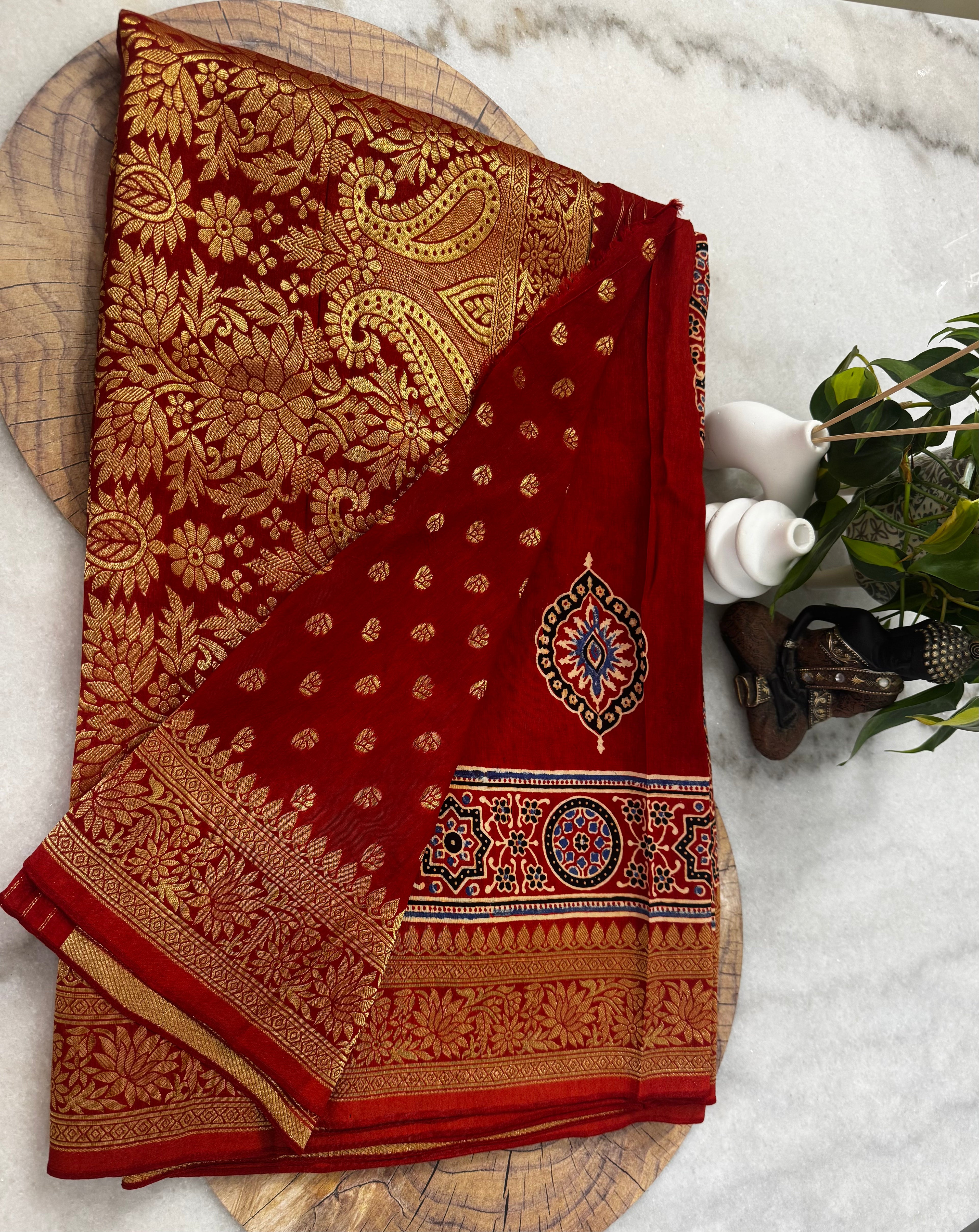 Dola Silk Saree with Ajrakh Print