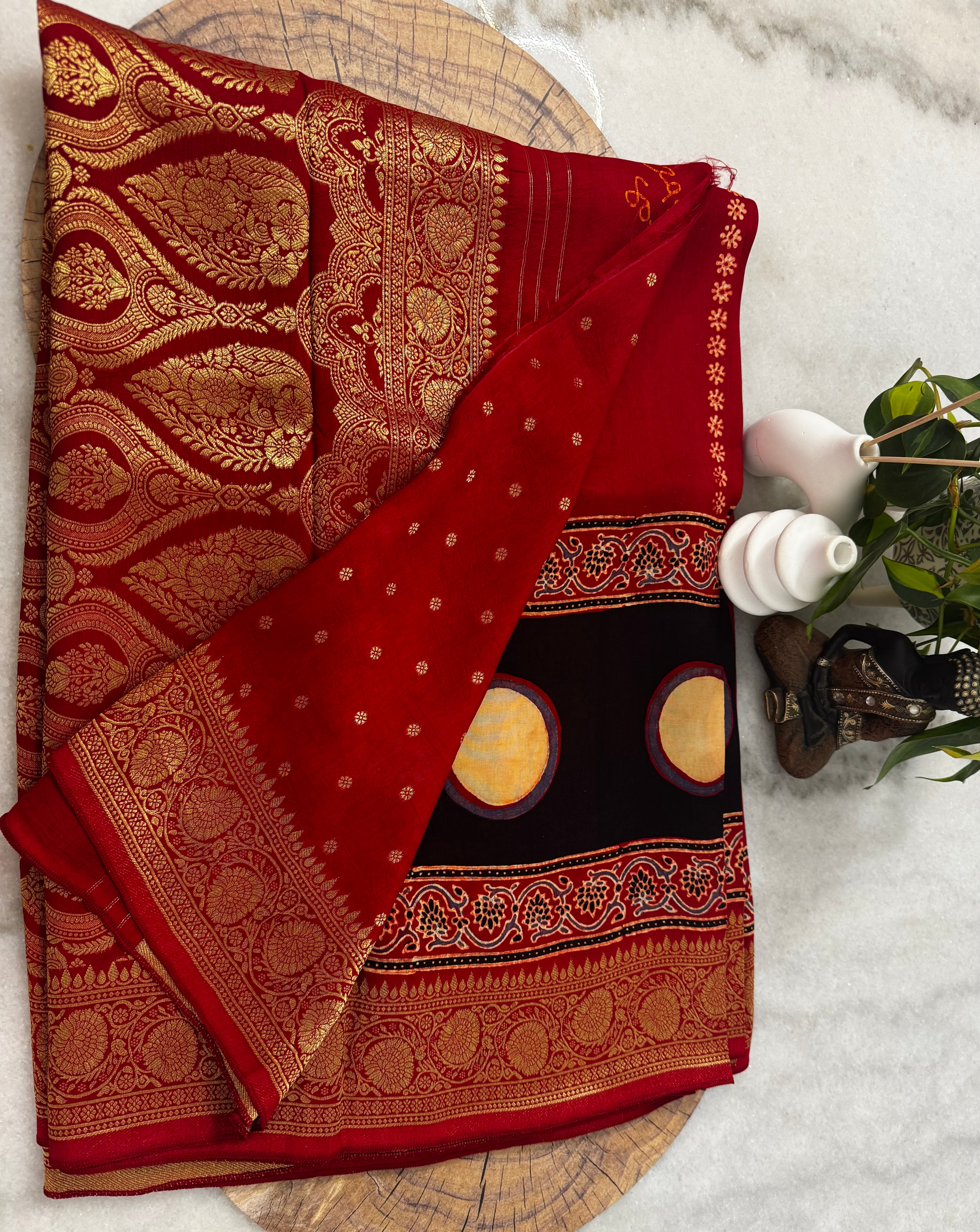 Dola Silk Saree with Ajrakh Print