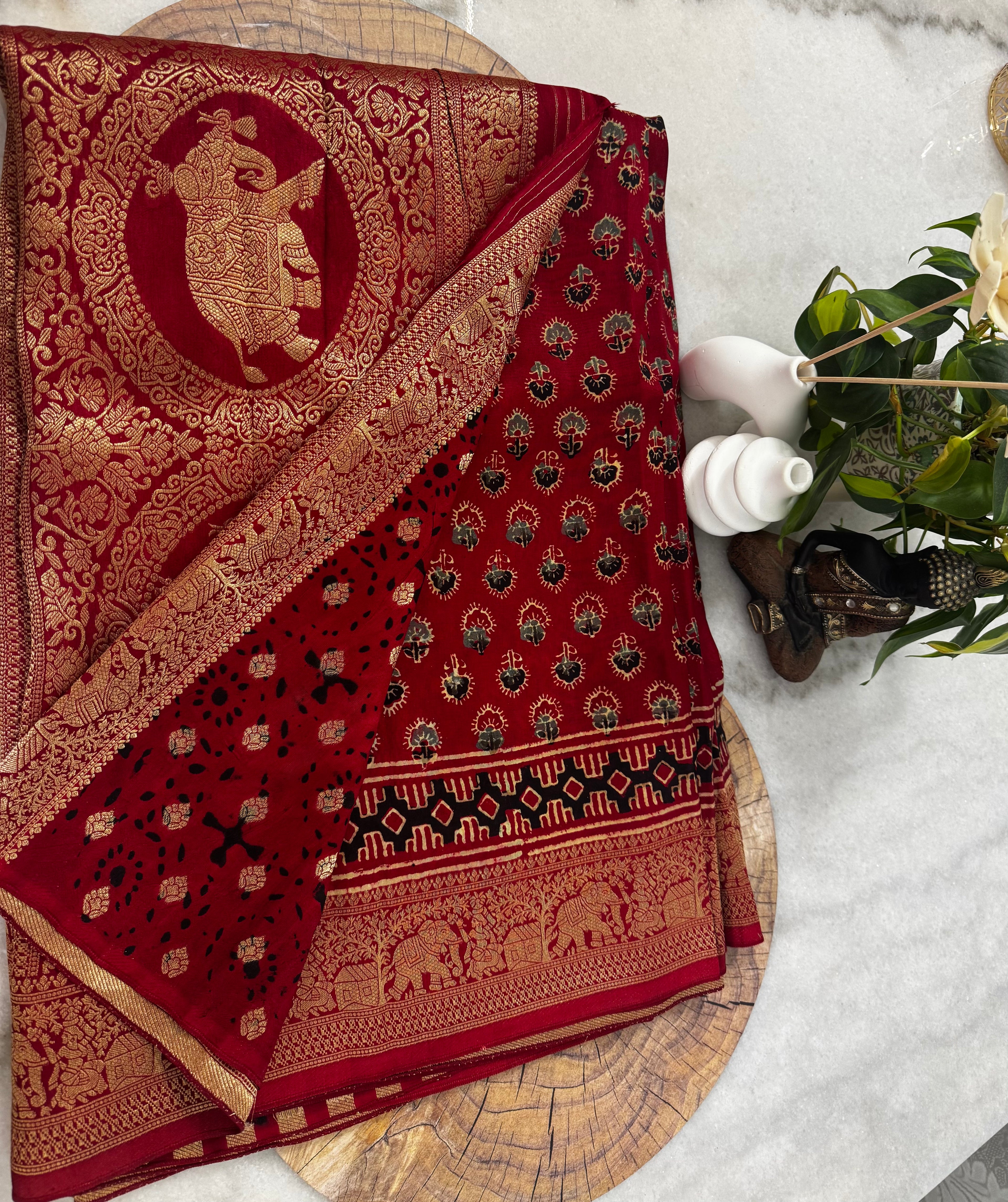 Dola Silk Saree with Ajrakh Print