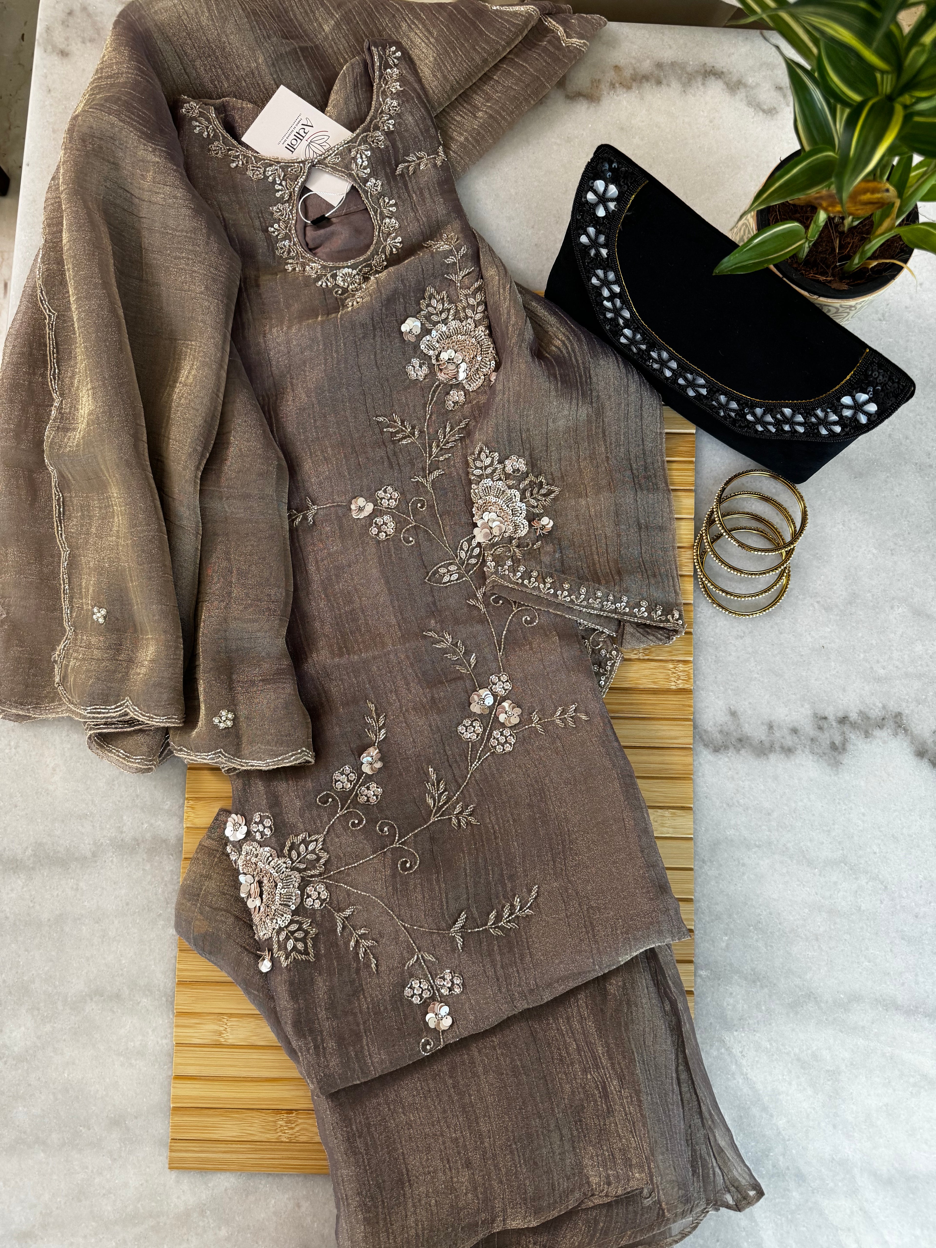 Pure Crush Tissue Kurta Set