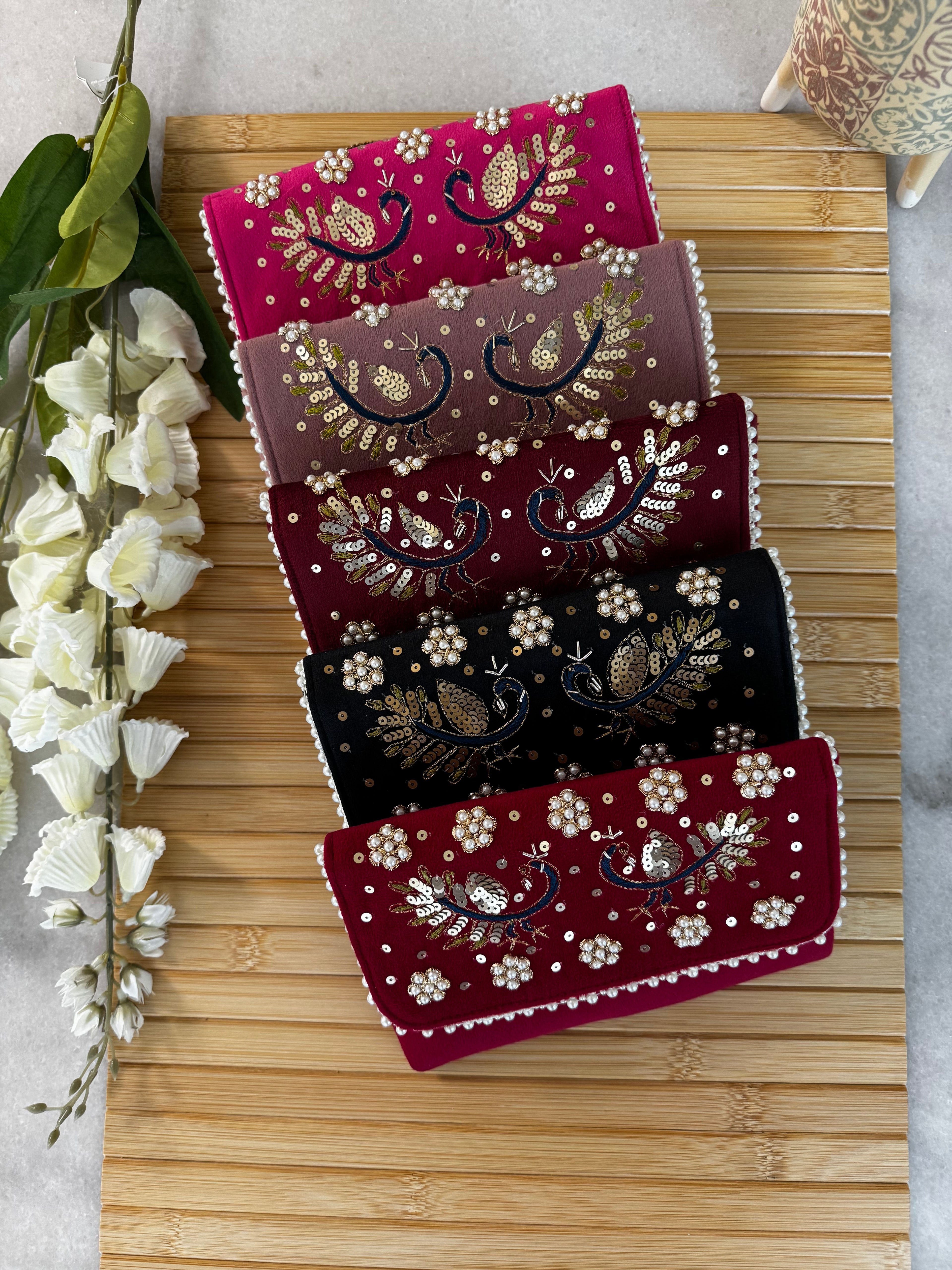 Peacock Velvet Clutch