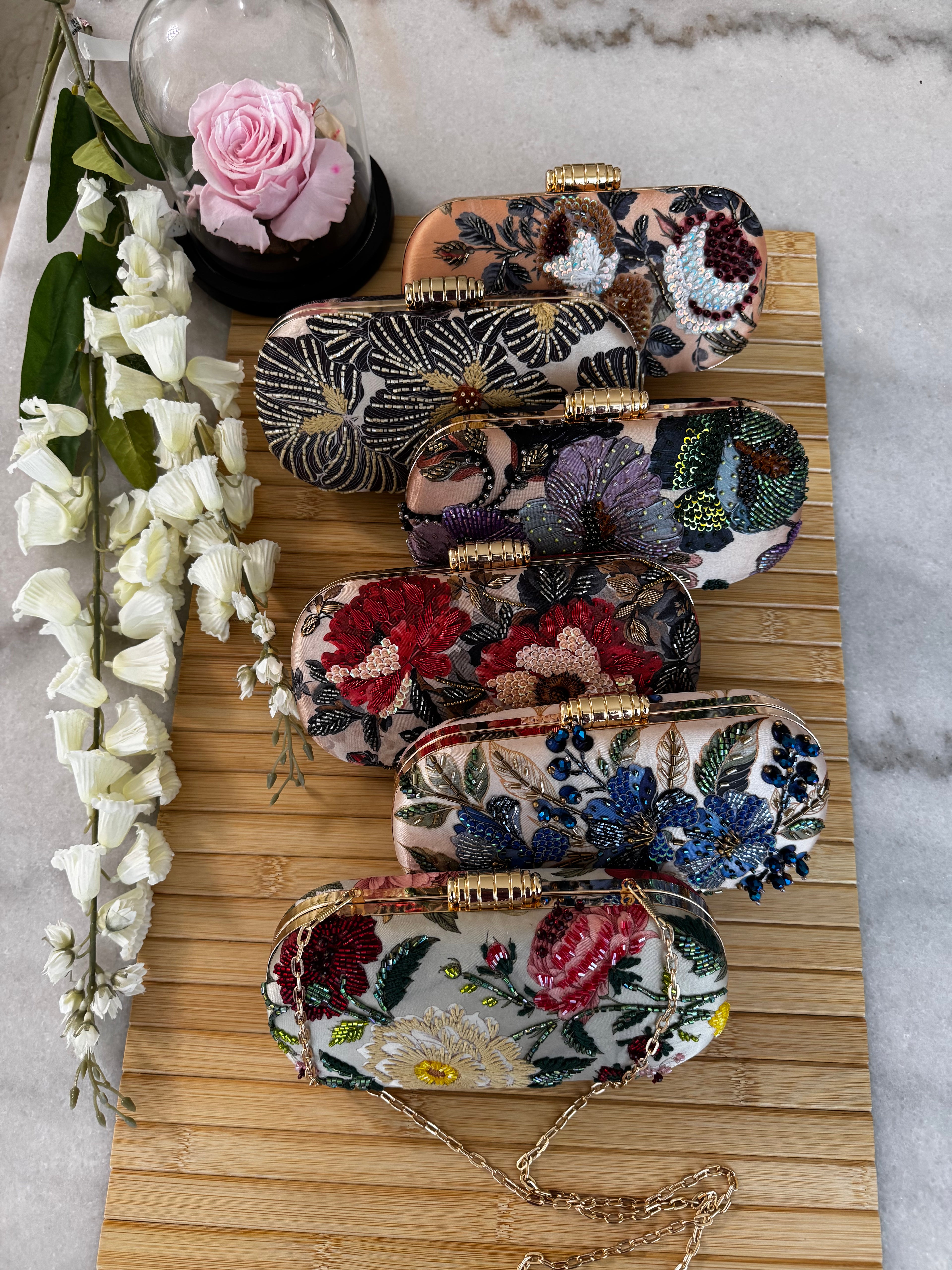 Hand-Beaded Floral Box Clutch