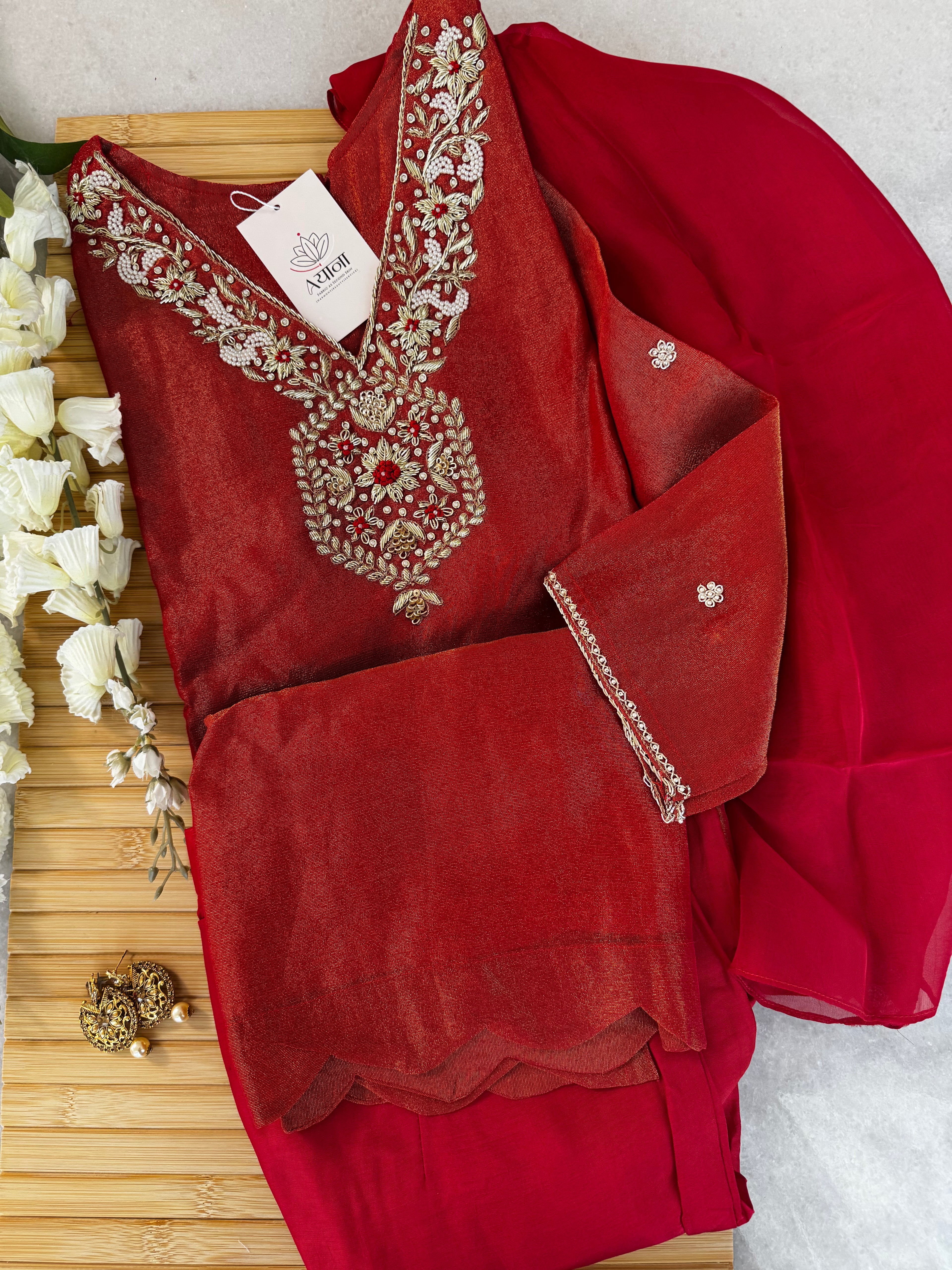 Rust Shimmer Tissue Pant Style Suit