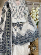 Grey & White Mul Cotton Three-Piece Set