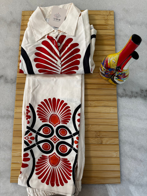 Beige and Maroon Co-ord Set