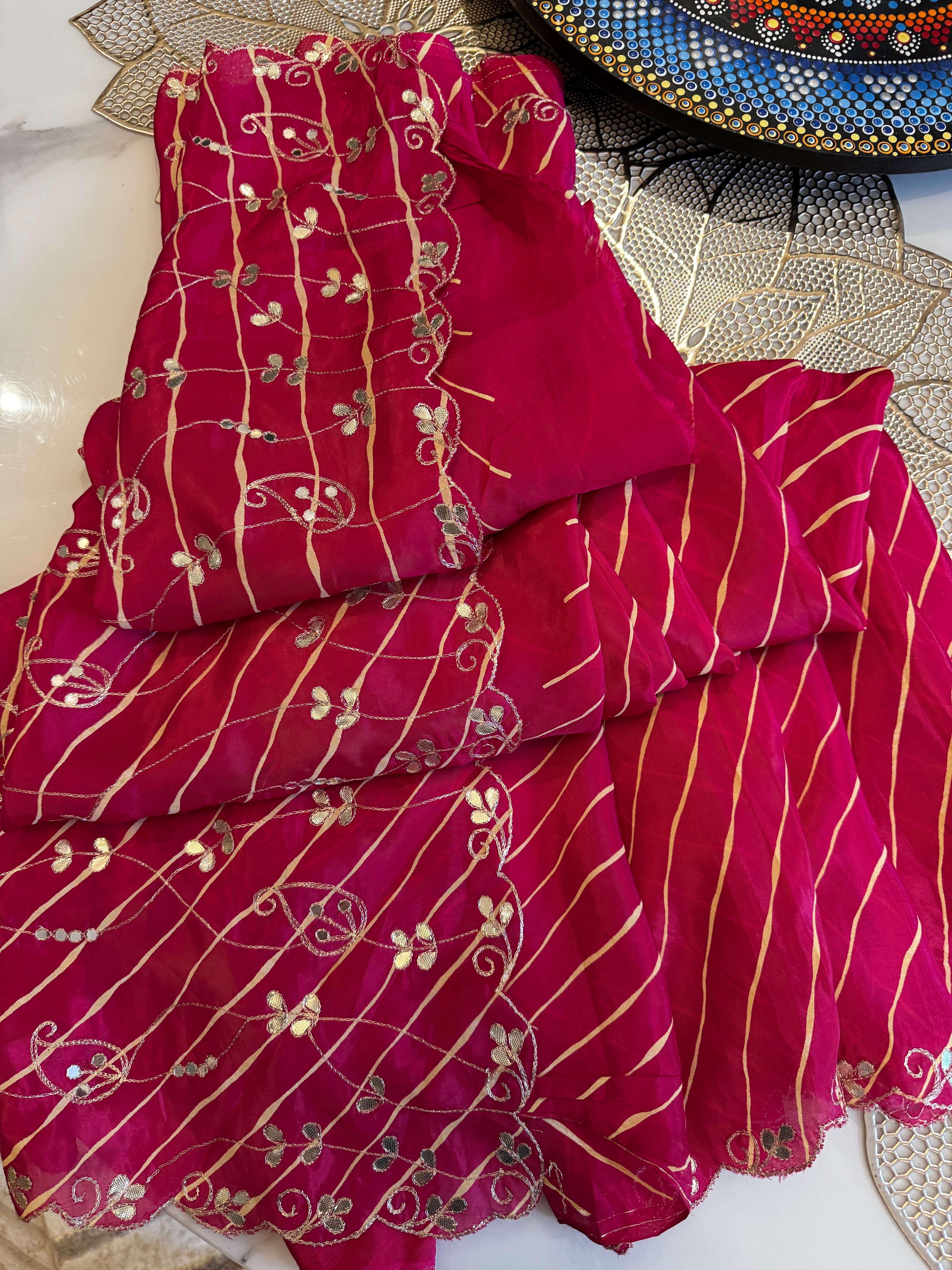 Lehariya Embroidered Saree