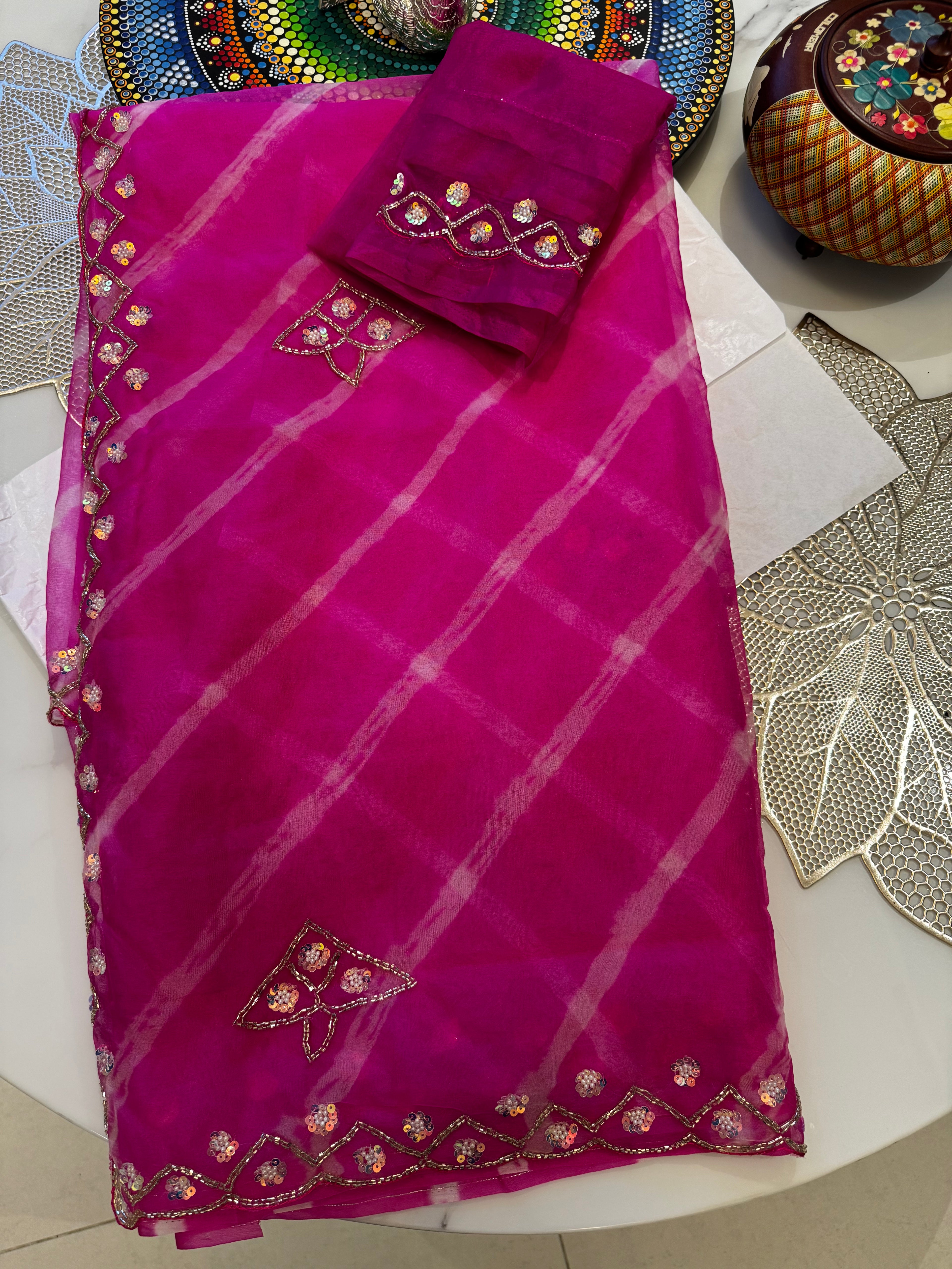 Organza Leheriya Saree