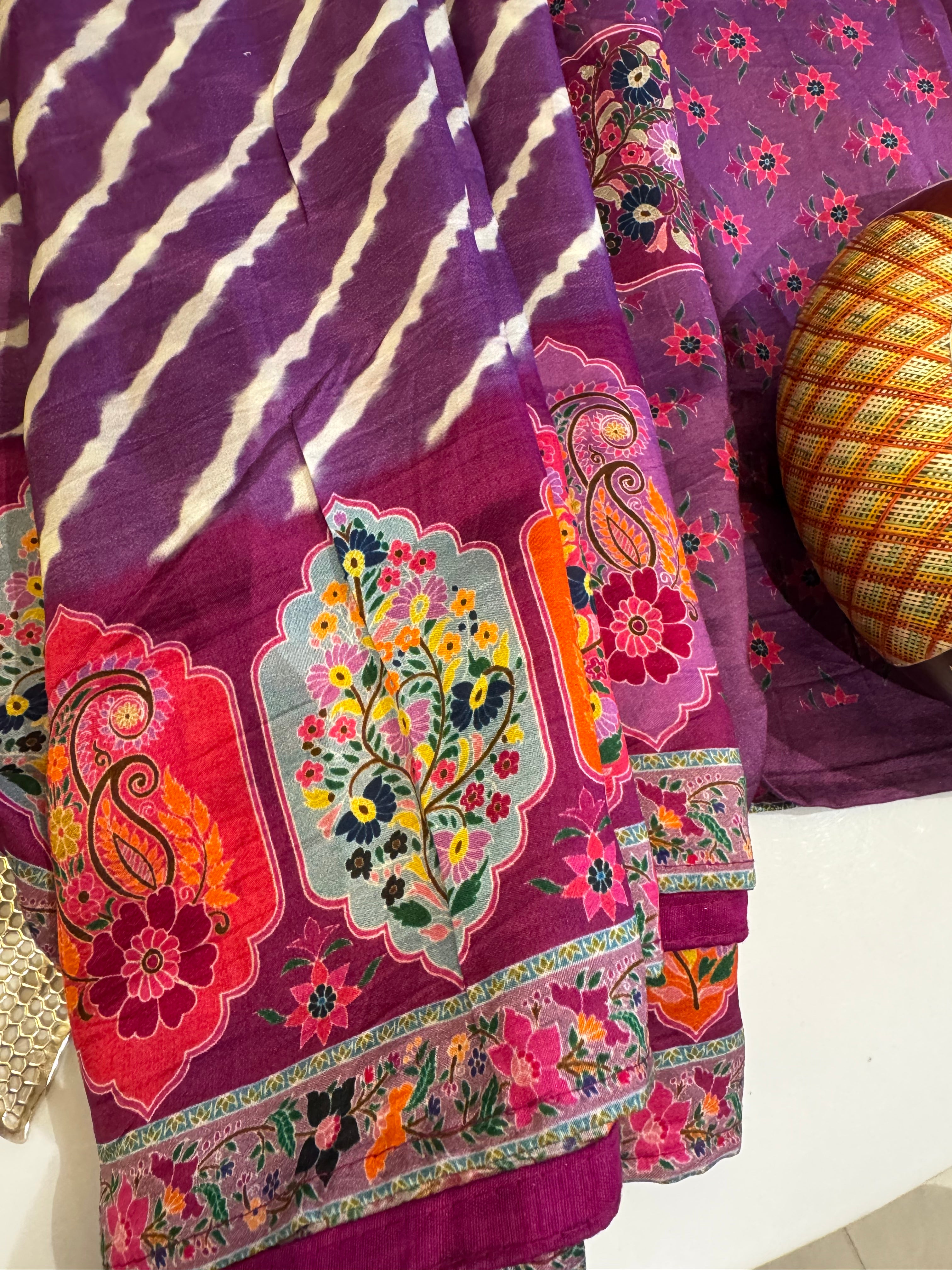 Kora Tussar Leheriya Saree