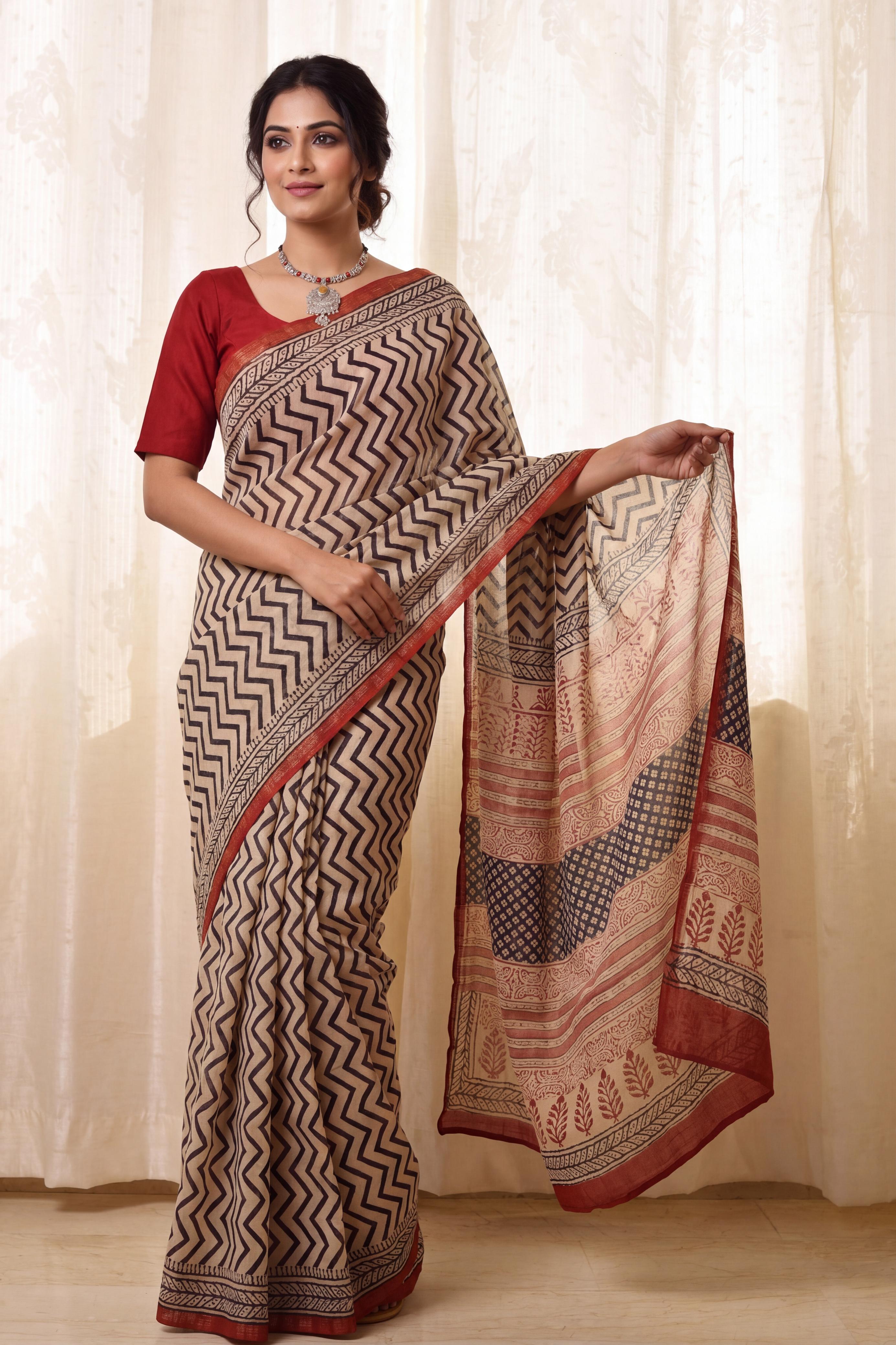Pure Chanderi Handblock Saree