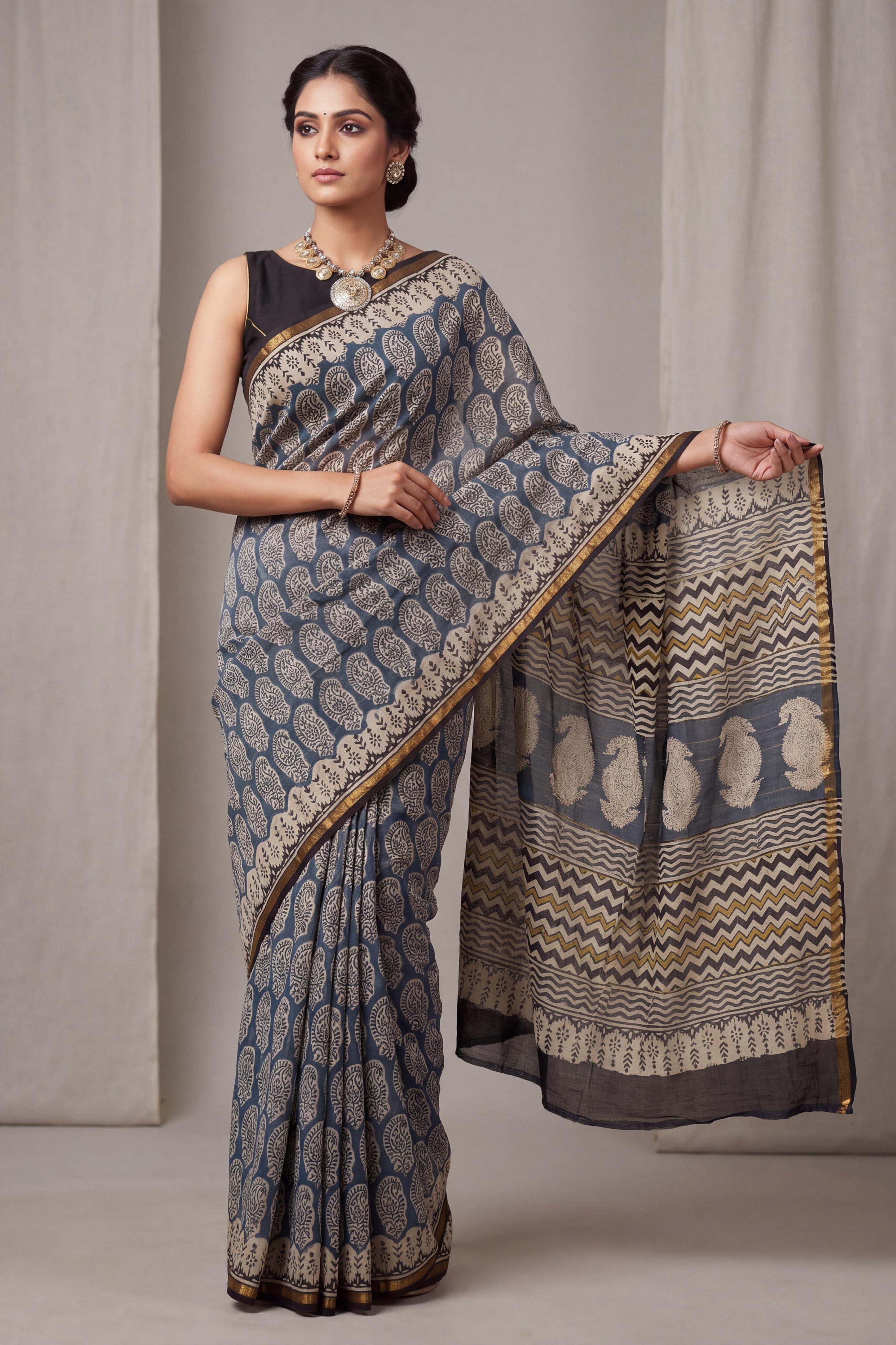 Pure Chanderi Handblock Saree
