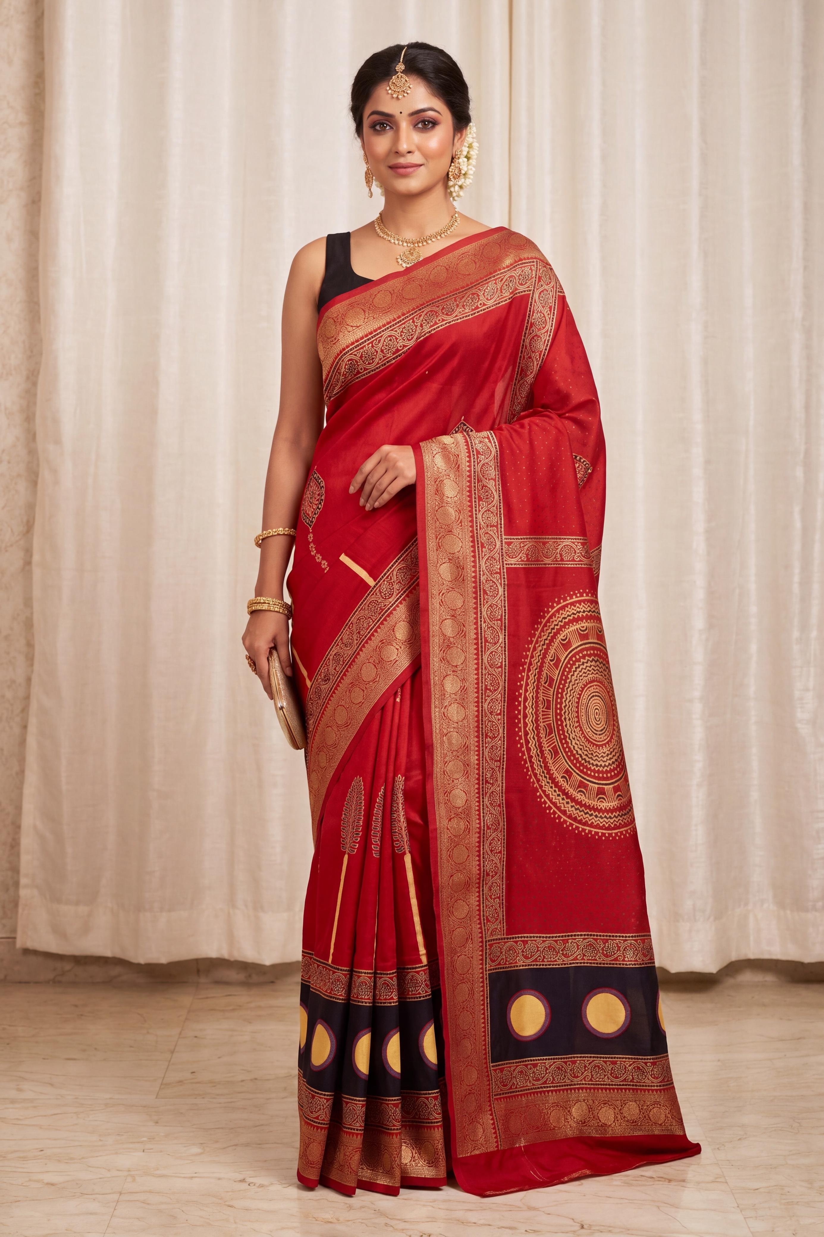 Dola Silk Saree with Ajrakh Print