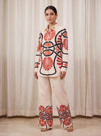 Beige and Maroon Co-ord Set