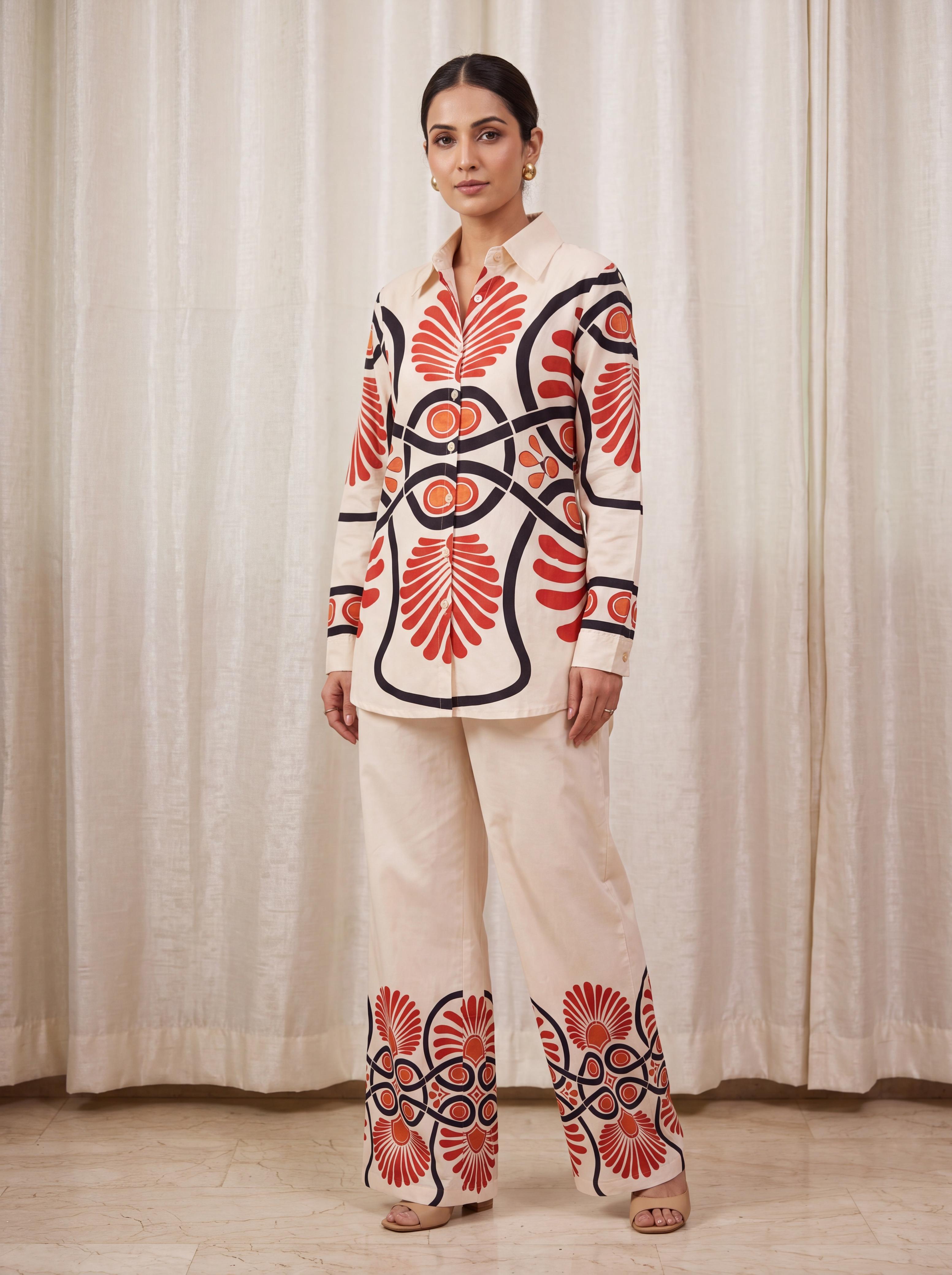 Beige and Maroon Co-ord Set