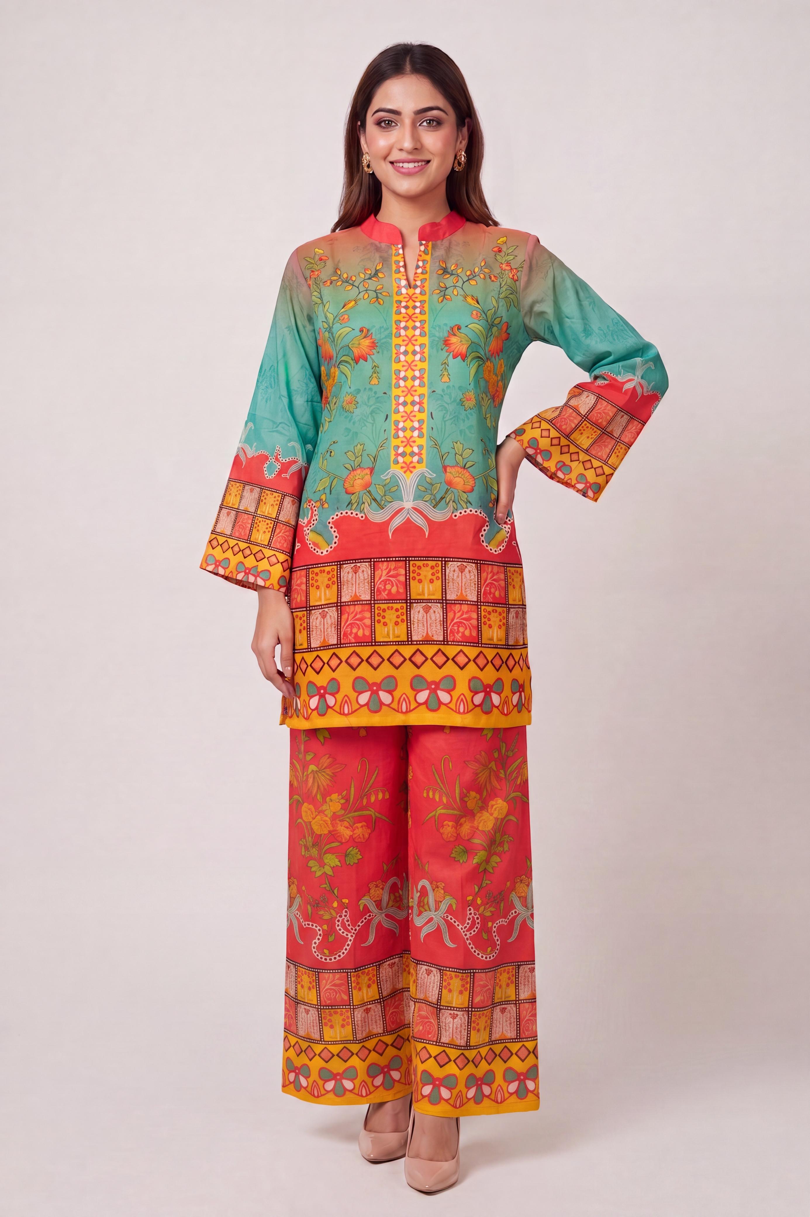 Red - Mint Green Co-ord Set