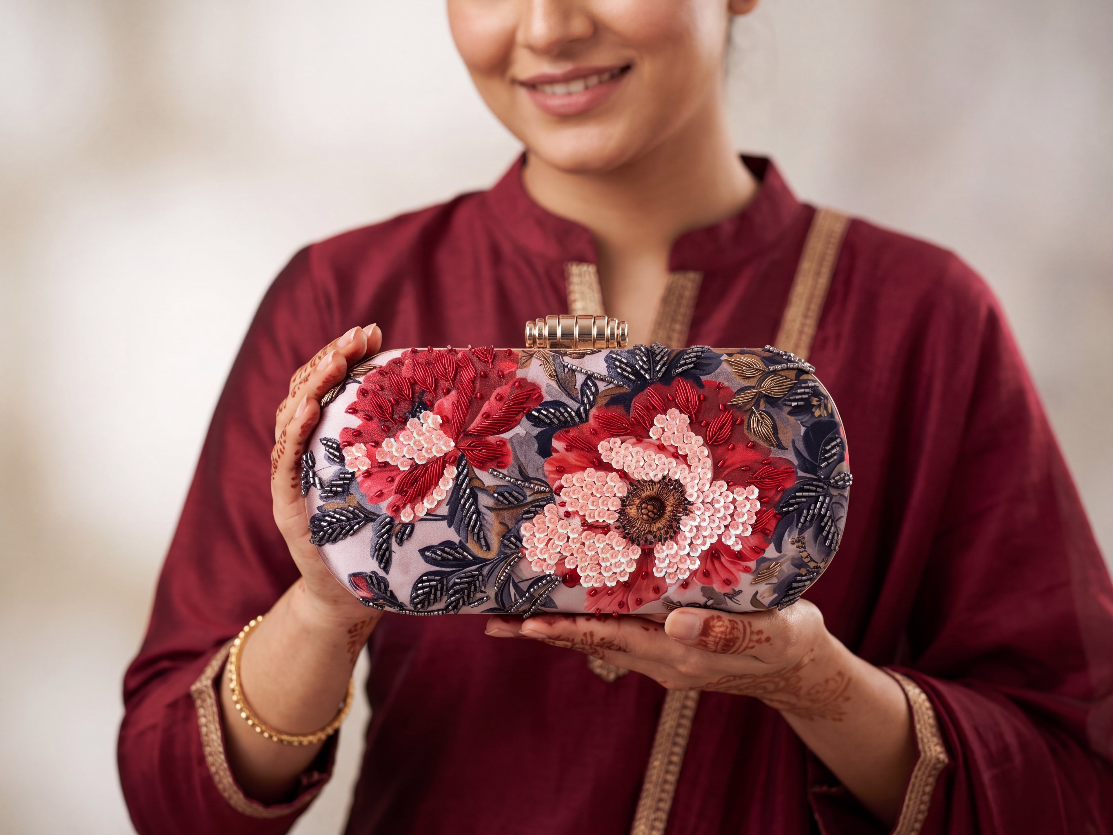 Hand-Beaded Floral Box Clutch