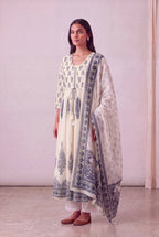 Grey & White Mul Cotton Three-Piece Set