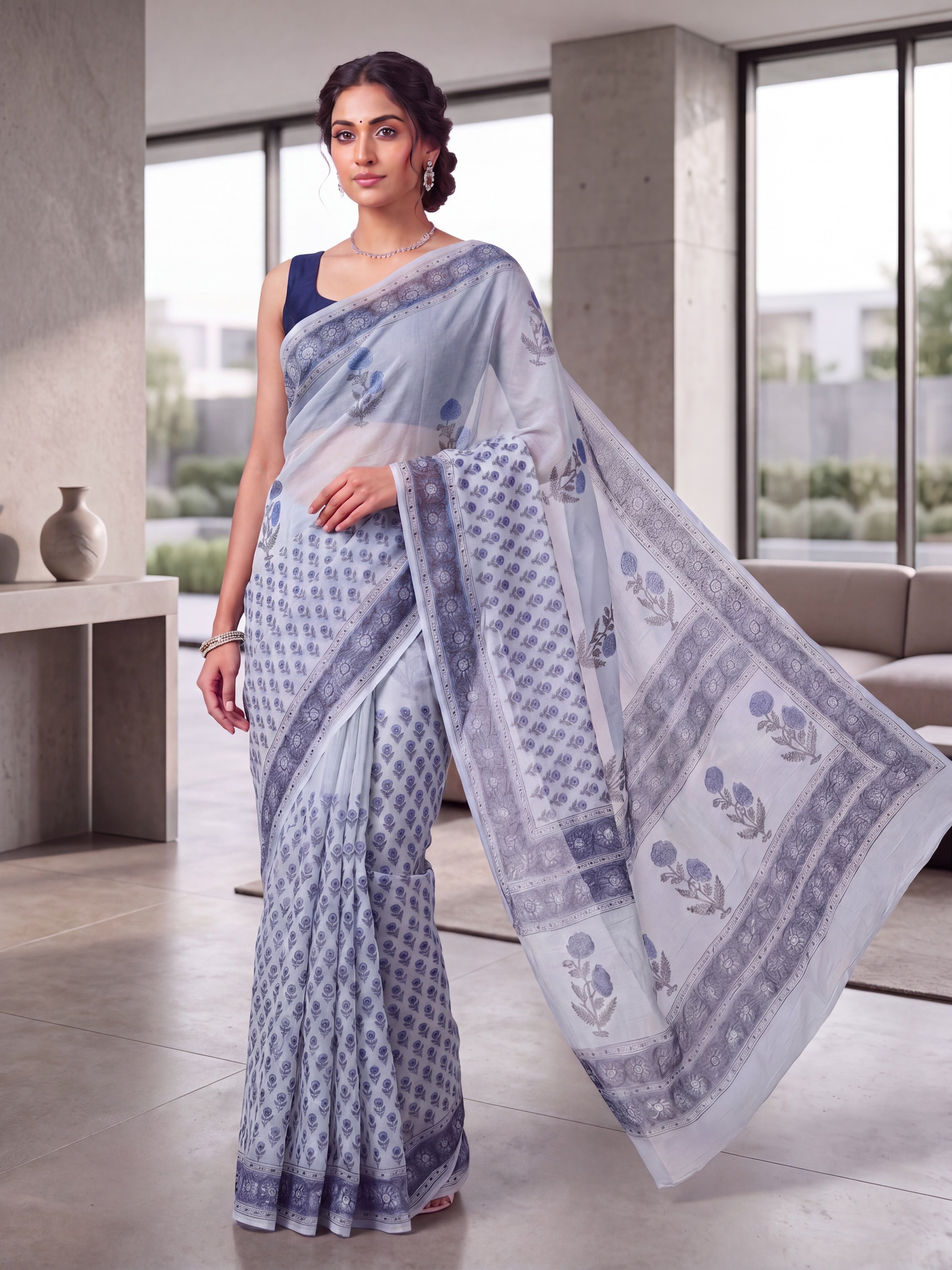Pure Chiffon Handblock Saree