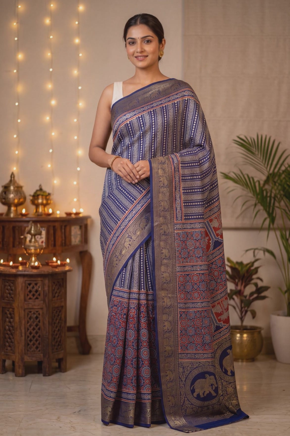 Dola Silk Saree with Ajrakh Print