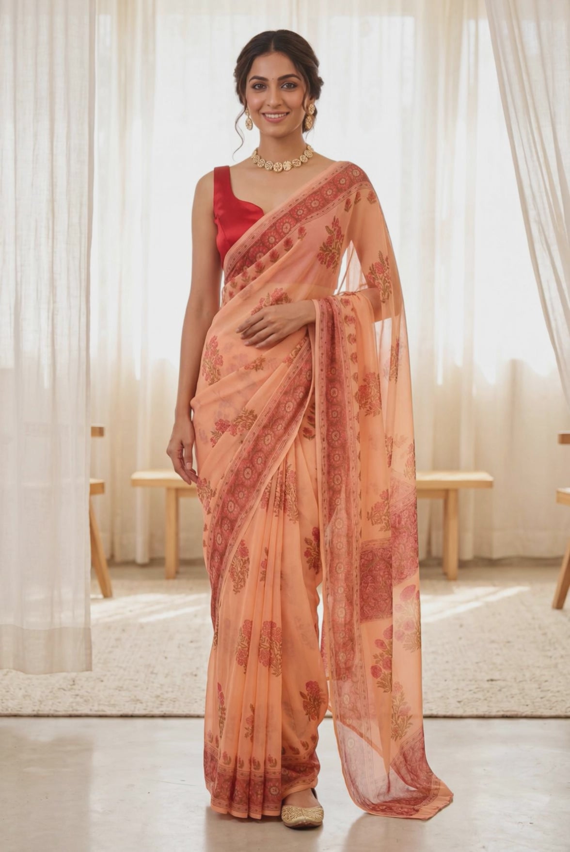 Pure Chiffon Handblock Saree