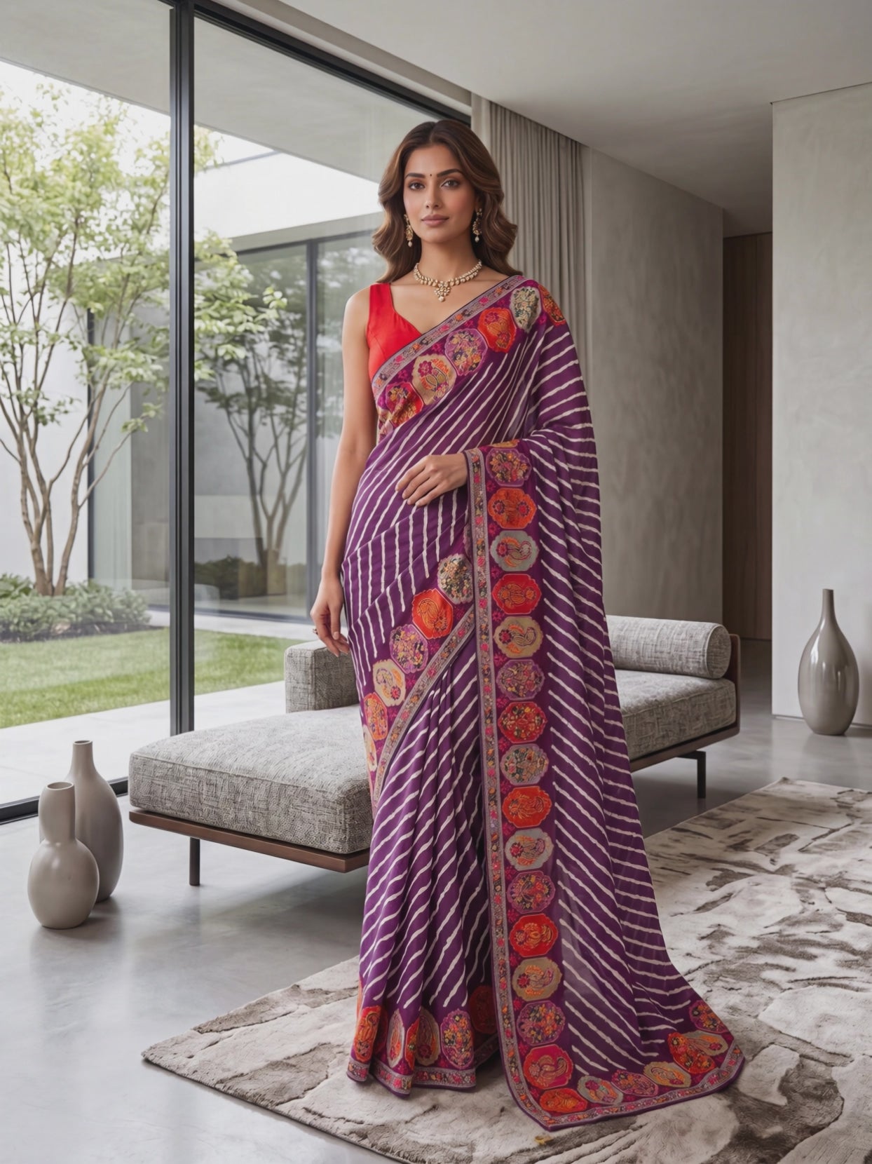 Kora Tussar Leheriya Saree