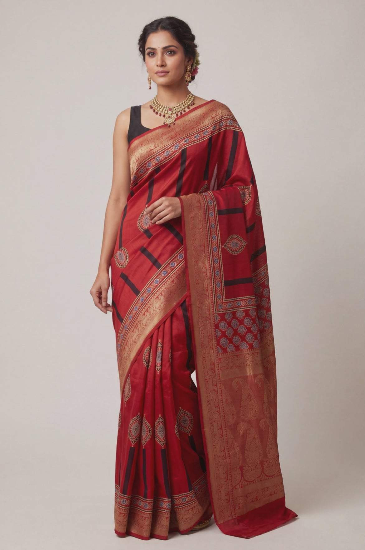 Dola Silk Saree with Ajrakh Print