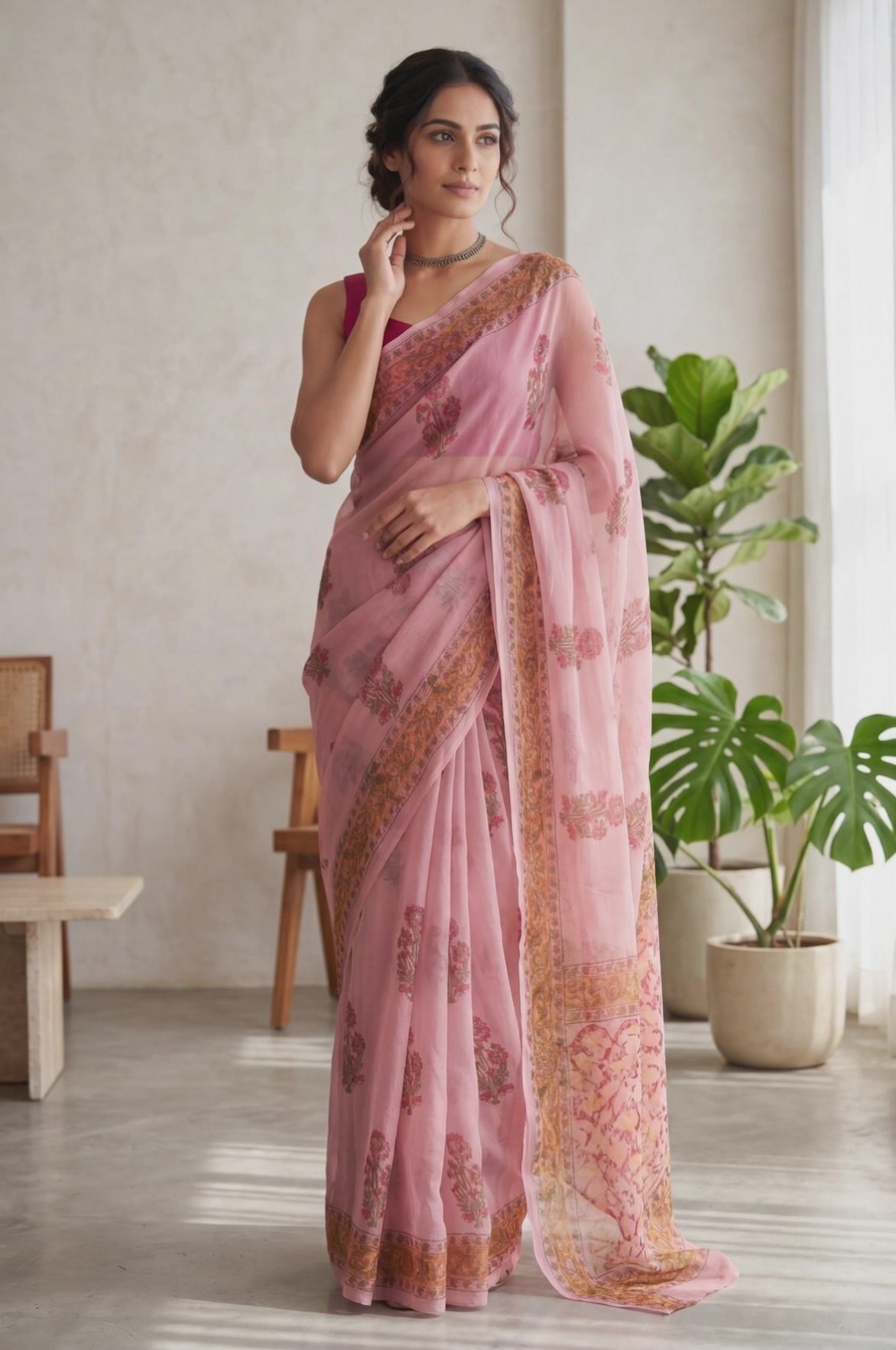 Pure Chiffon Handblock Saree