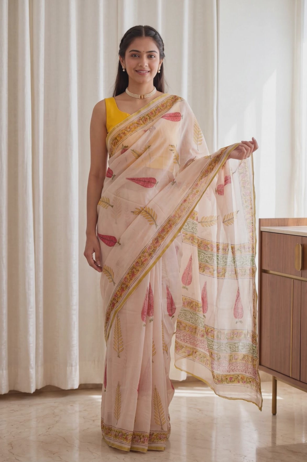 Pure Chiffon Handblock Saree