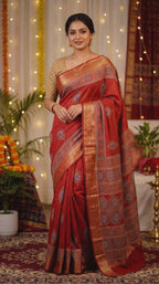 Dola Silk Saree with Ajrakh Print