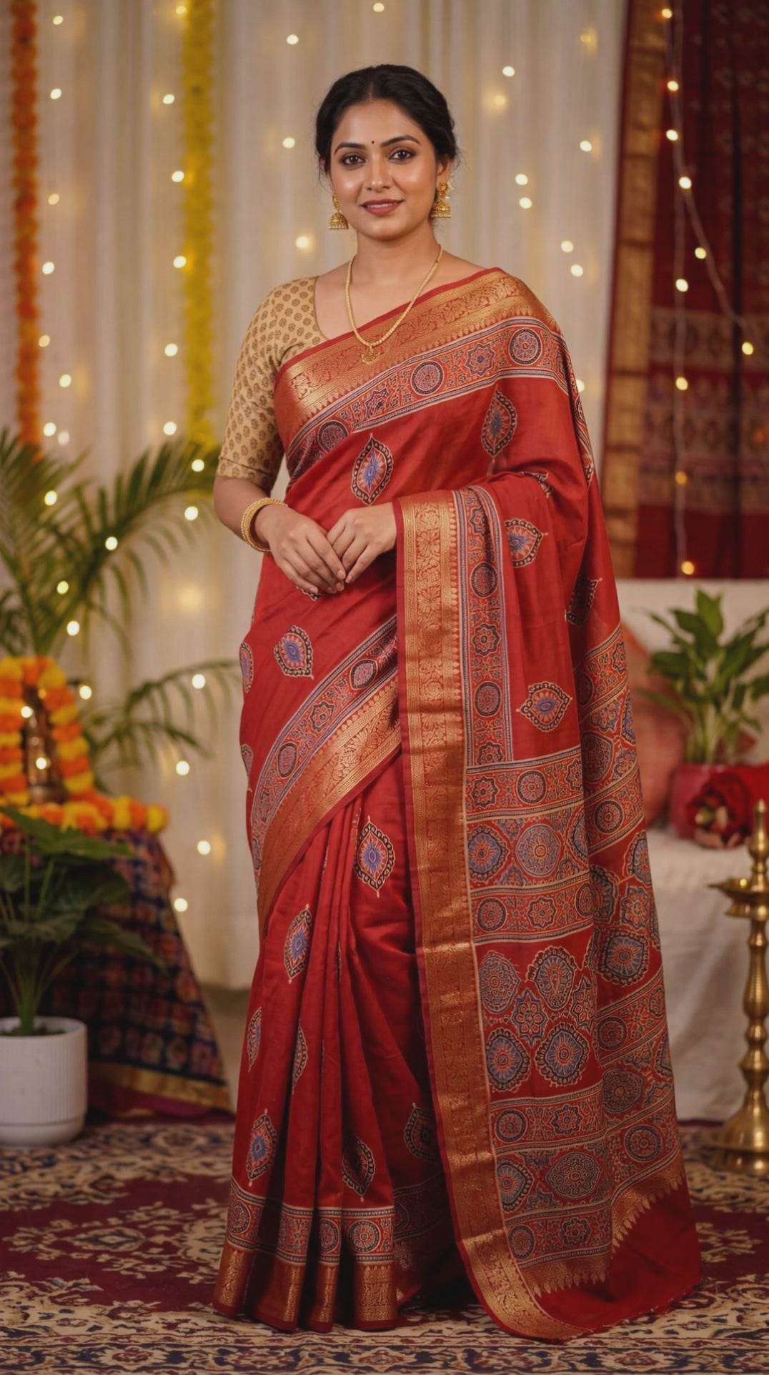 Dola Silk Saree with Ajrakh Print