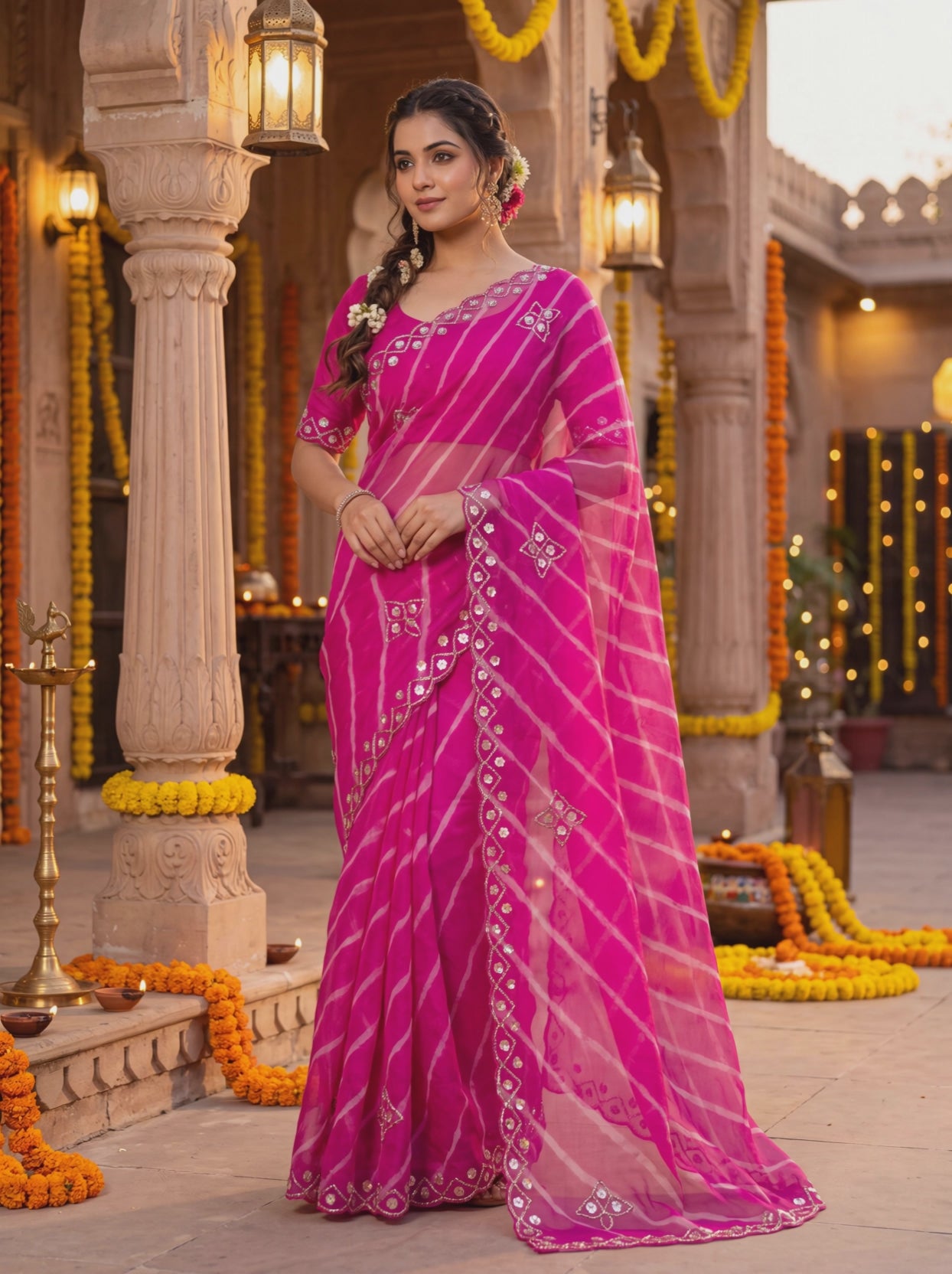 Organza Leheriya Saree