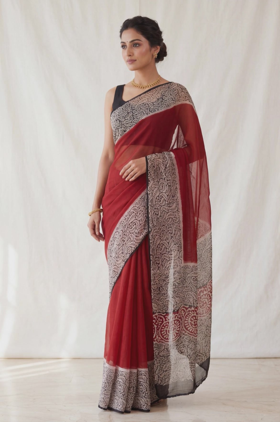 Pure Chiffon Handblock Saree