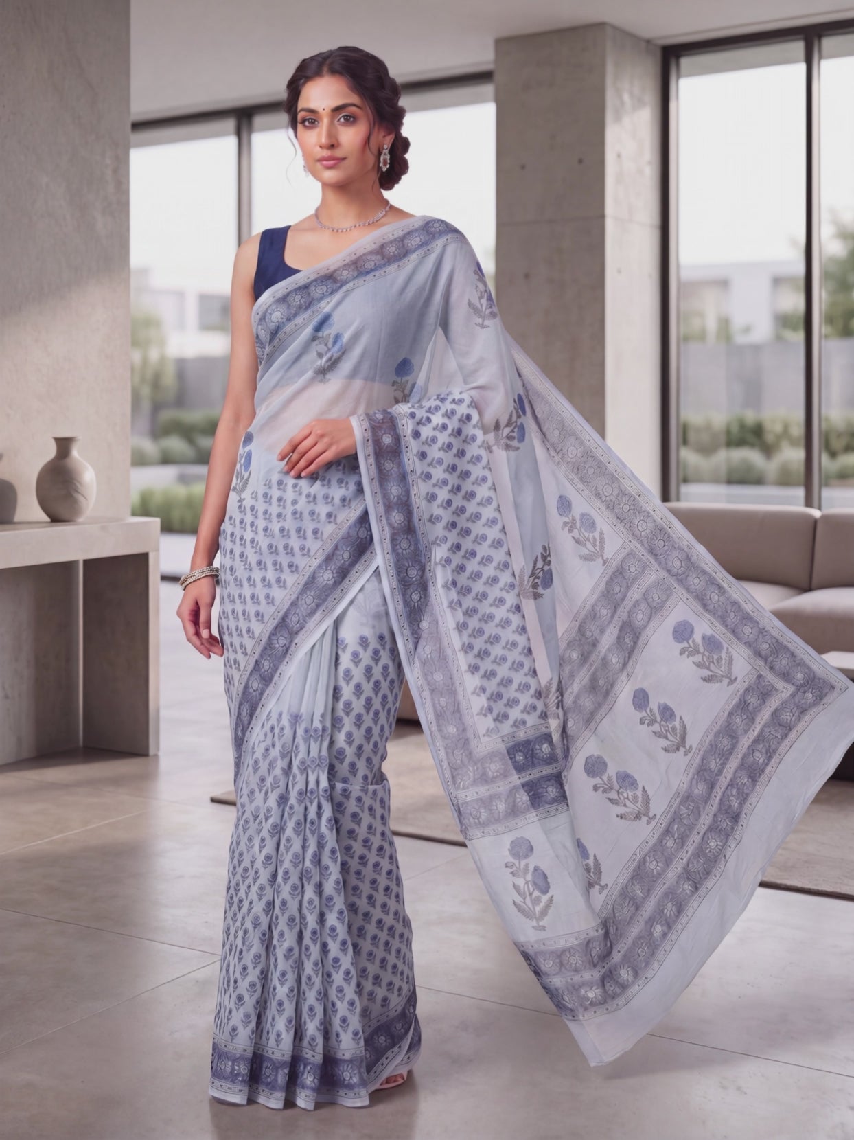 Pure Chiffon Handblock Saree